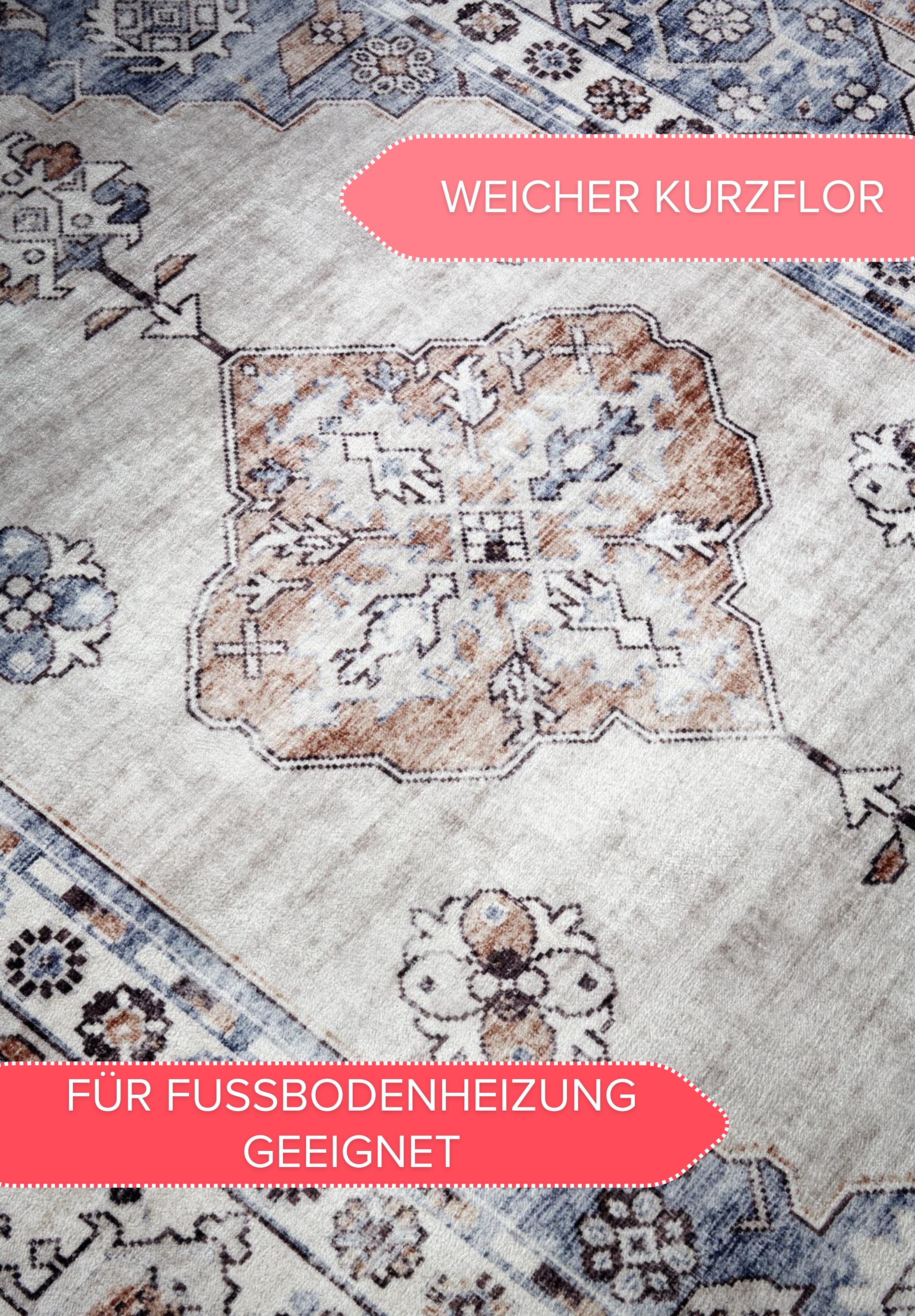 freundin Home Collection Teppich »Meridiem«, rechteckig, 5 mm Höhe, Kurzflor, Anti Rutsch, Orient, Vintage, Klassisch, Wohnzimmer, Flur