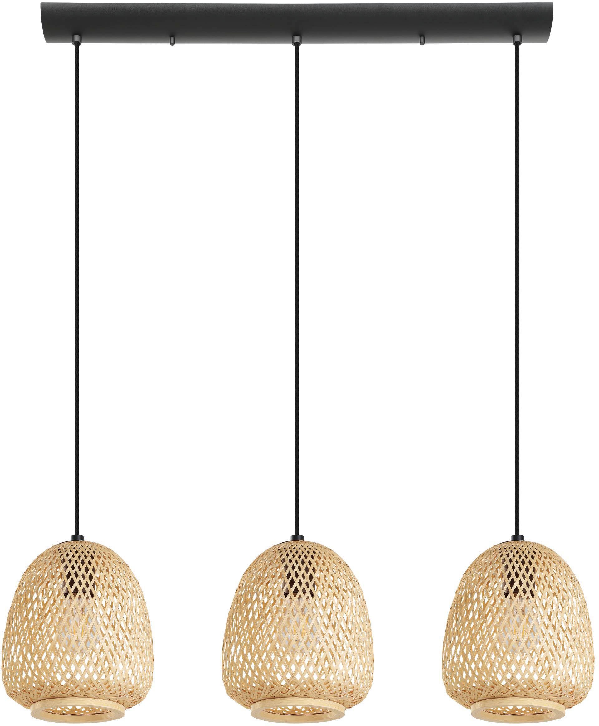 EGLO Hängeleuchte »Dembleby«, 3 flammig, Leuchtmittel E27 | ohne Leuchtmittel, Hängelampe Vintage, Natur, Hygge, Holzgeflecht, E27, Ø 20 cm