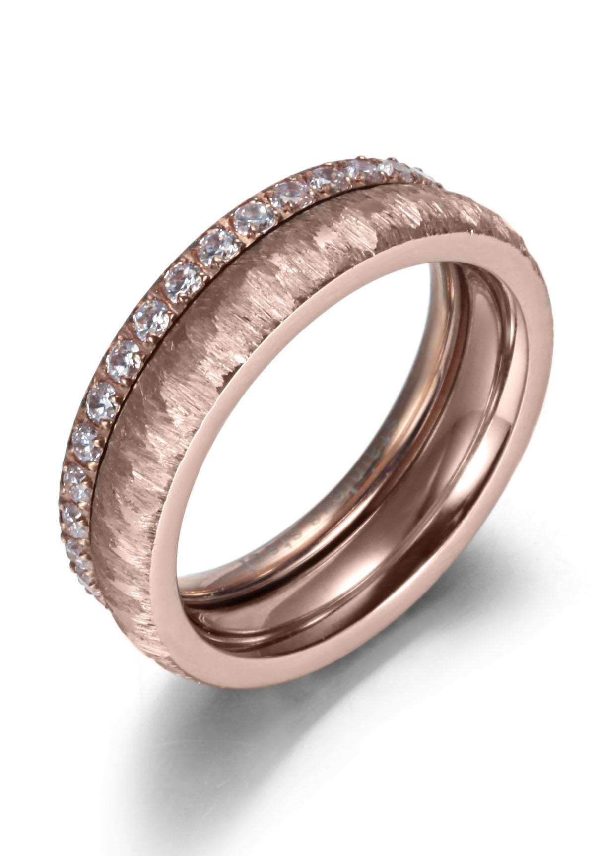 Firetti Ring-Set »2,0 mm, 4,0 mm, Glanzoptik, matt, gekratzt, strukturiert, IP-beschichtet«, (Set, 2 tlg.), mit Zirkonia