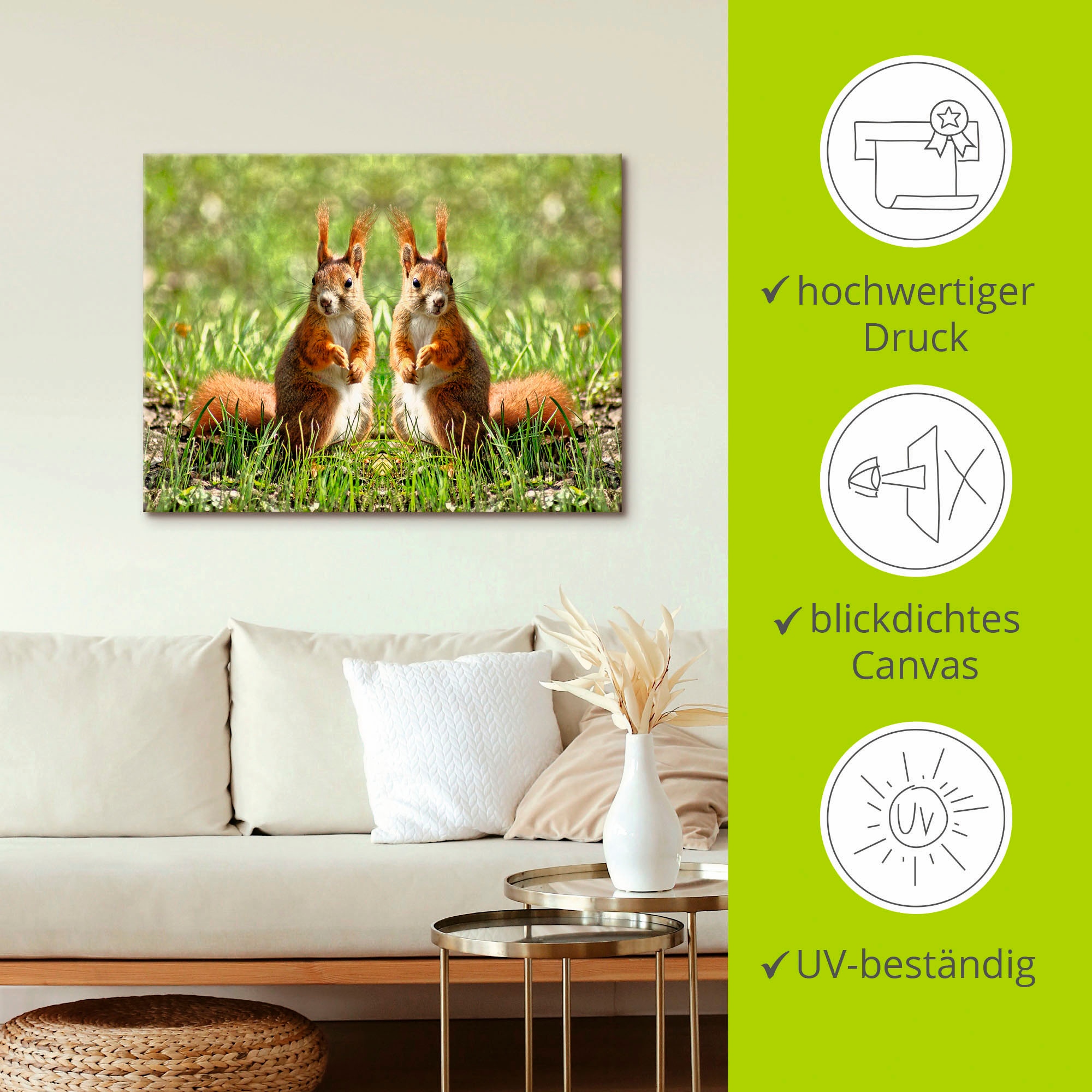 Artland Wandbild »Rote Eichhörnchen Zwillinge«, Wildtiere, (1 St.), als Leinwandbild, Poster in verschied. Größen