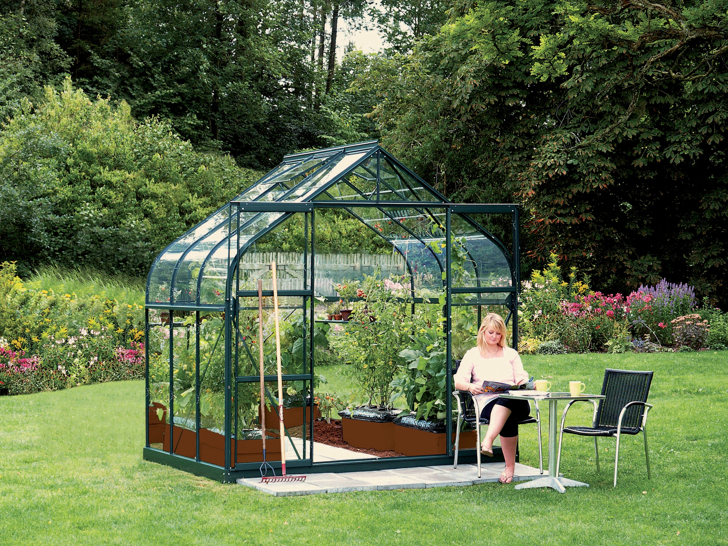 Vitavia Gewächshaus »Dione 5000 smaragd«, (Set), inkl. Fundamentrahmen, Dachlüfter und Min-Max-Thermometer