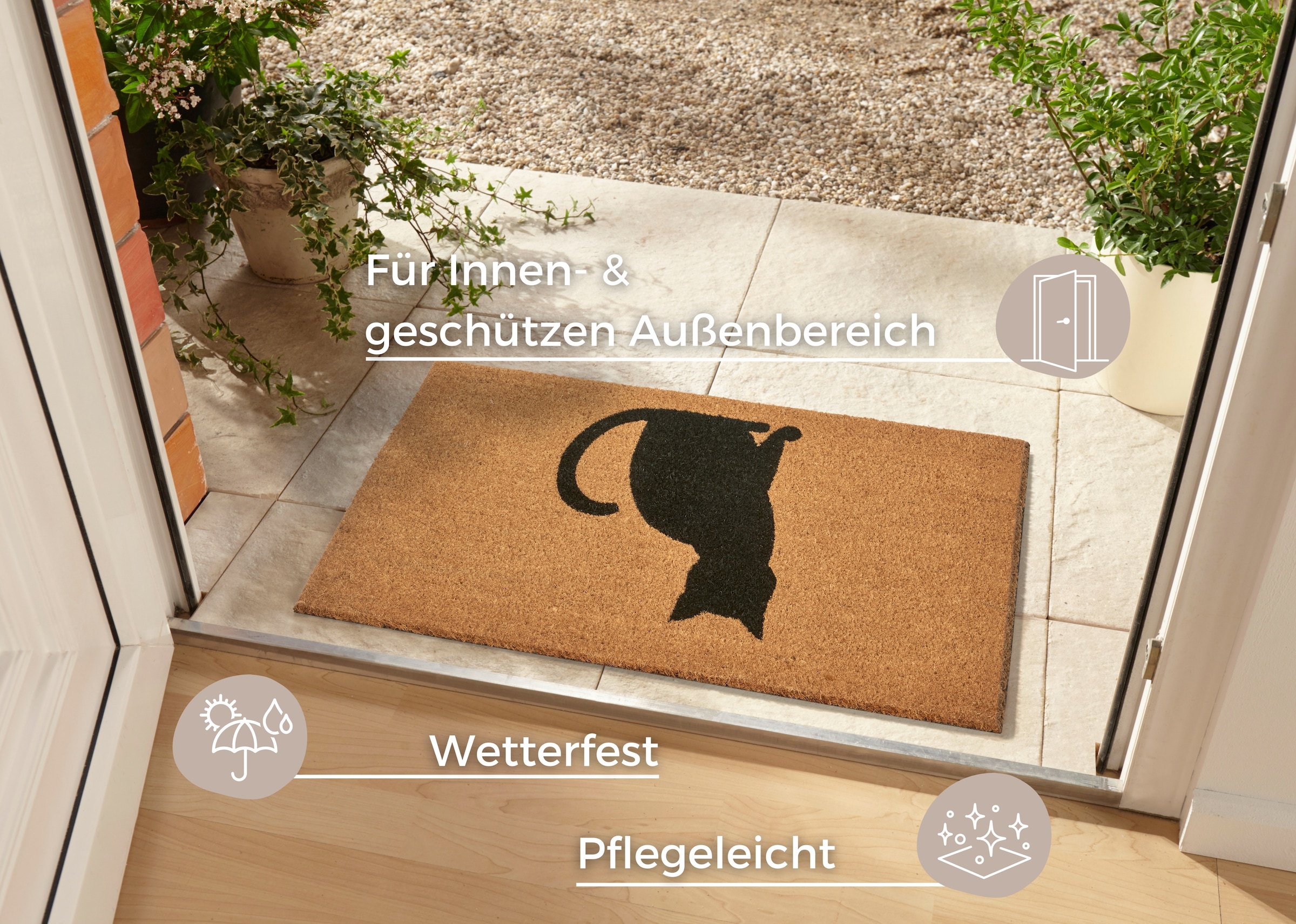 HANSE Home Fußmatte »Cat, Türmatte«, rechteckig, 15 mm Höhe, Kokos, Schmutzfangmatte, Outdoor, Rutschfest, Innen, Kokosmatte, Flur