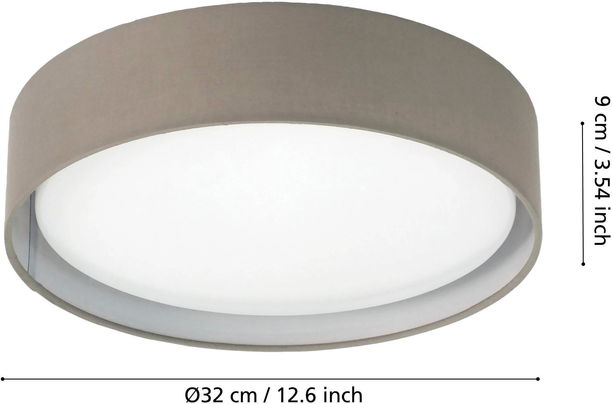 EGLO Deckenleuchte »Pasteri Deckenlampe, Lampe Decke, Esszimmerlampe, Kunststoff und Stoff« LED-Modul 1 Stk. Warmweiß Textil Deckenleuchte, Wohnzimmerlampe, Farbe: Taupe, weiß, Ø: 32 cm