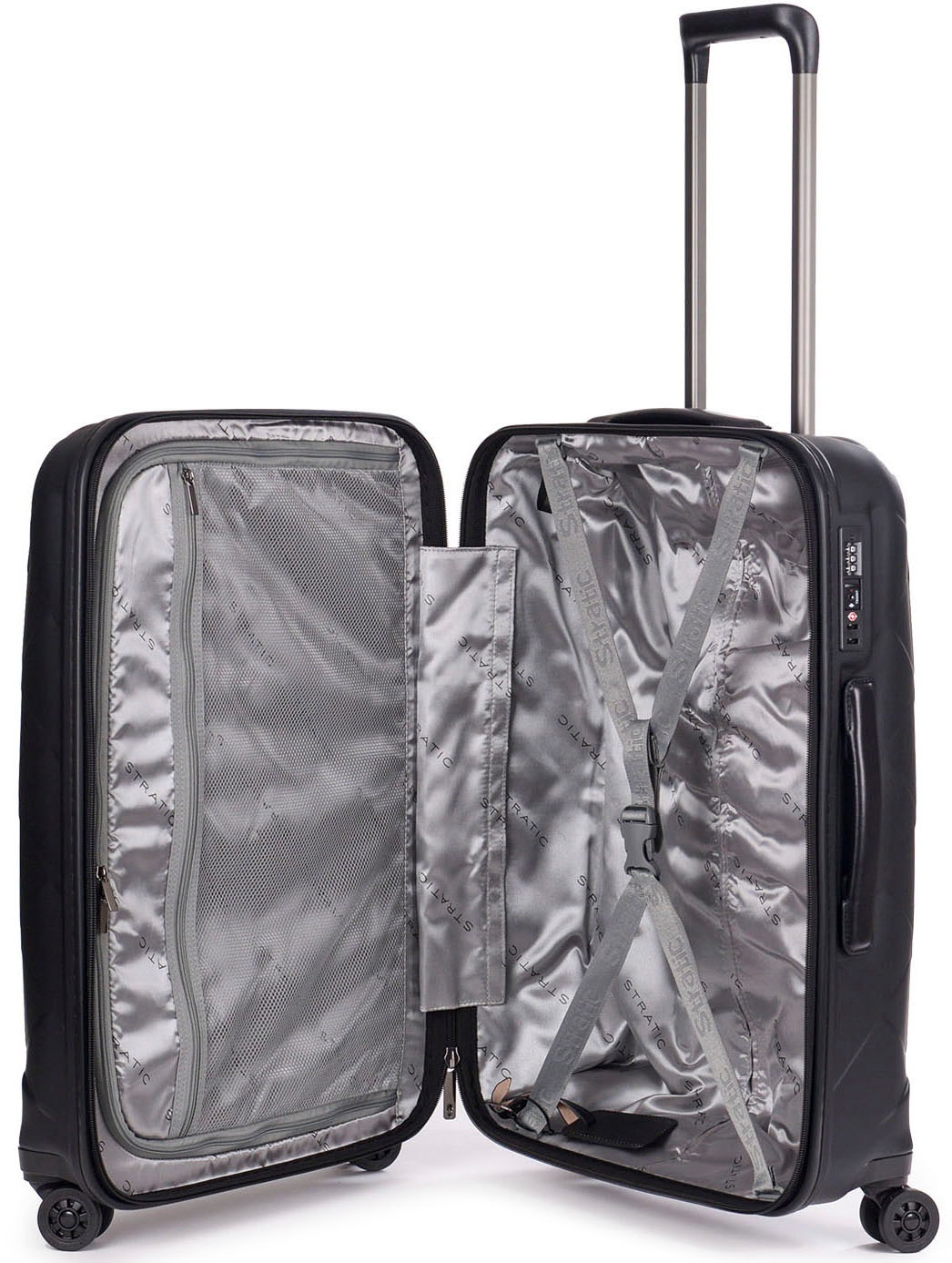 Stratic Hartschalen-Trolley »Leather&More M, matt black«, 4 Rollen, Reisekoffer Reisegepäck Aufgabegepäck TSA-Zahlenschloss