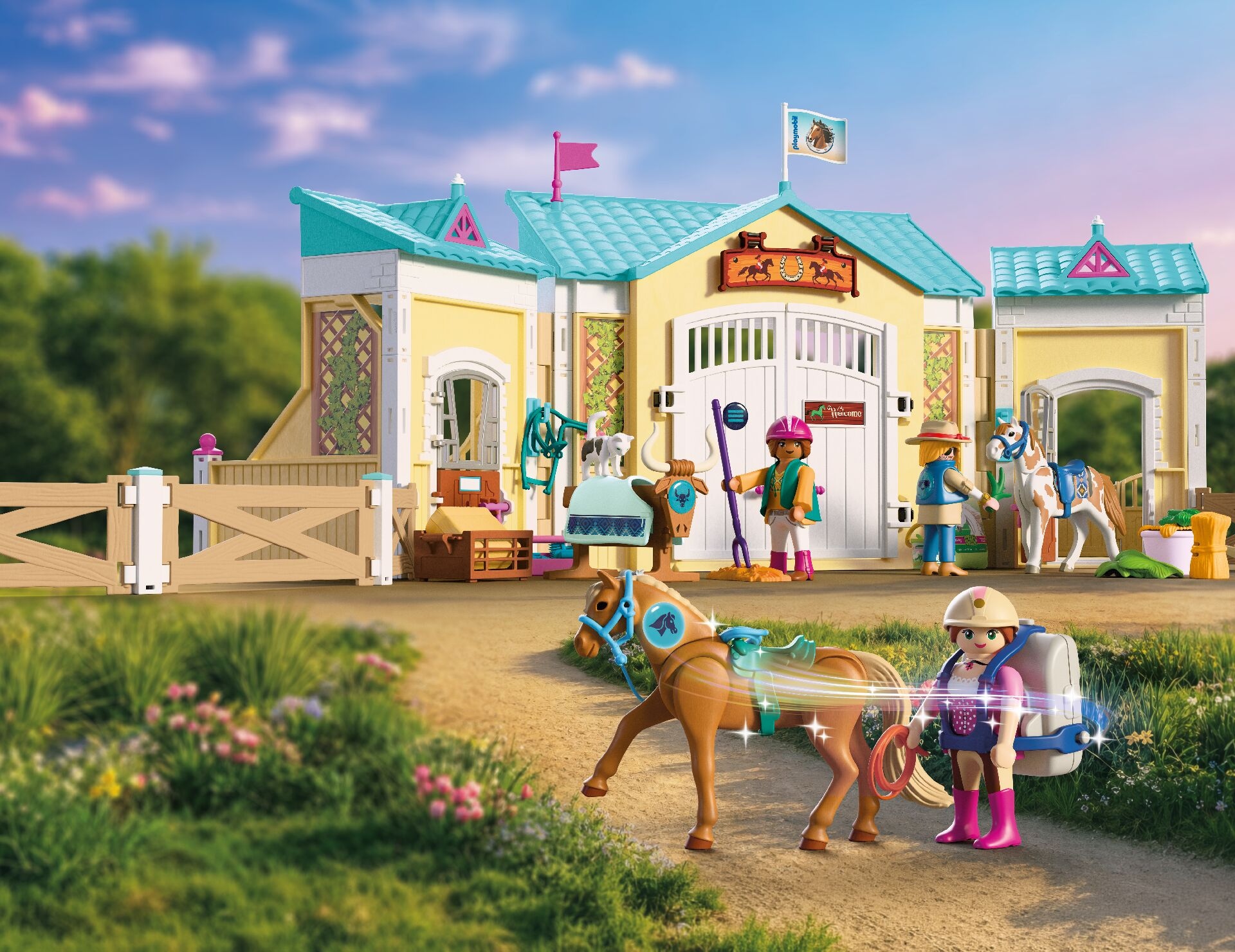 Playmobil® Konstruktions-Spielset »Playmobil Hi! Ready-To-Play Set Reiterhof (72127), I Love Horses« Made in Europe
