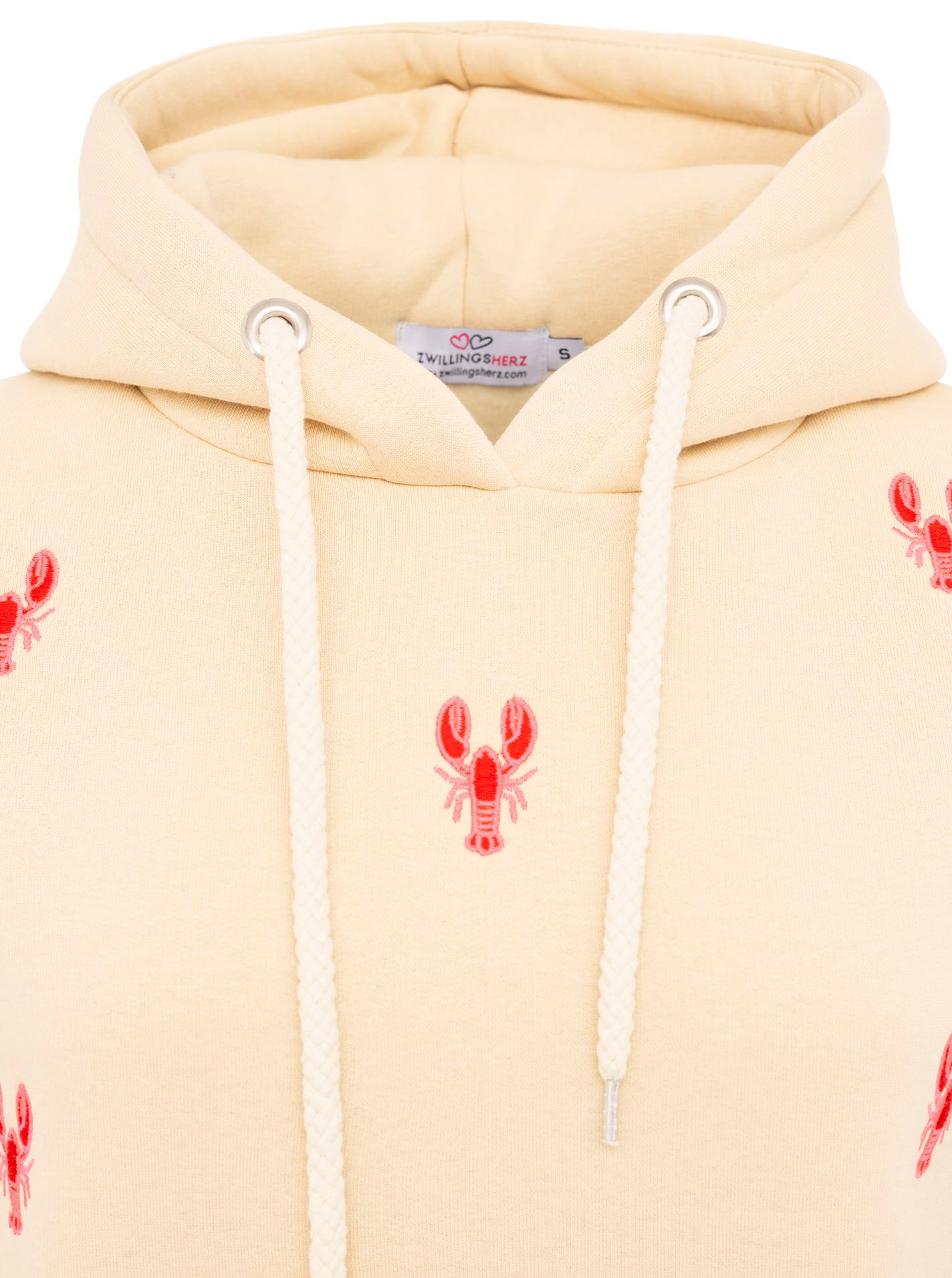 Zwillingsherz Kapuzensweatshirt, Hummer-Stickerei, Kapuze, Kordelzug, Baumwollmix