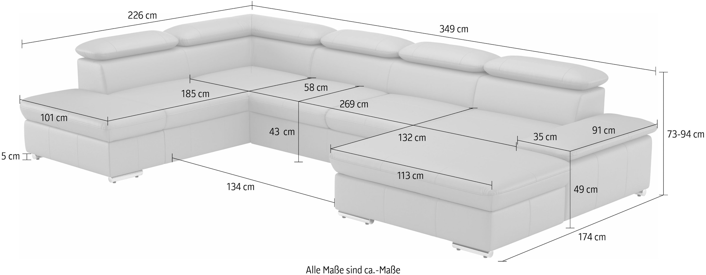 sit&more Wohnlandschaft »Valantine U-Form«, inkl. Kopf- und Armteilverstellung, wahlweise mit Bettfunktion