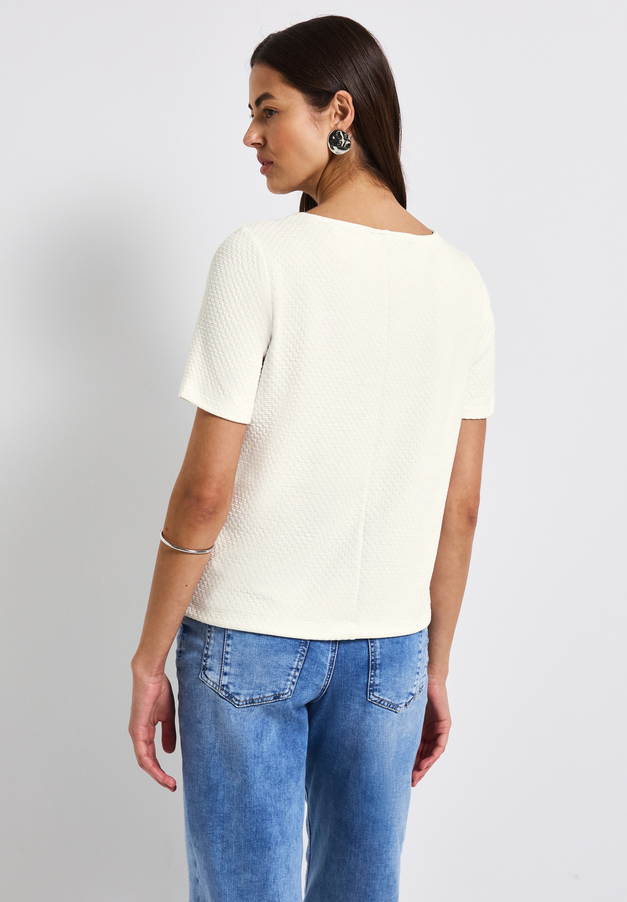 STREET ONE T-Shirt, mit Tunnelzug am Saum und in Struktur-Optik