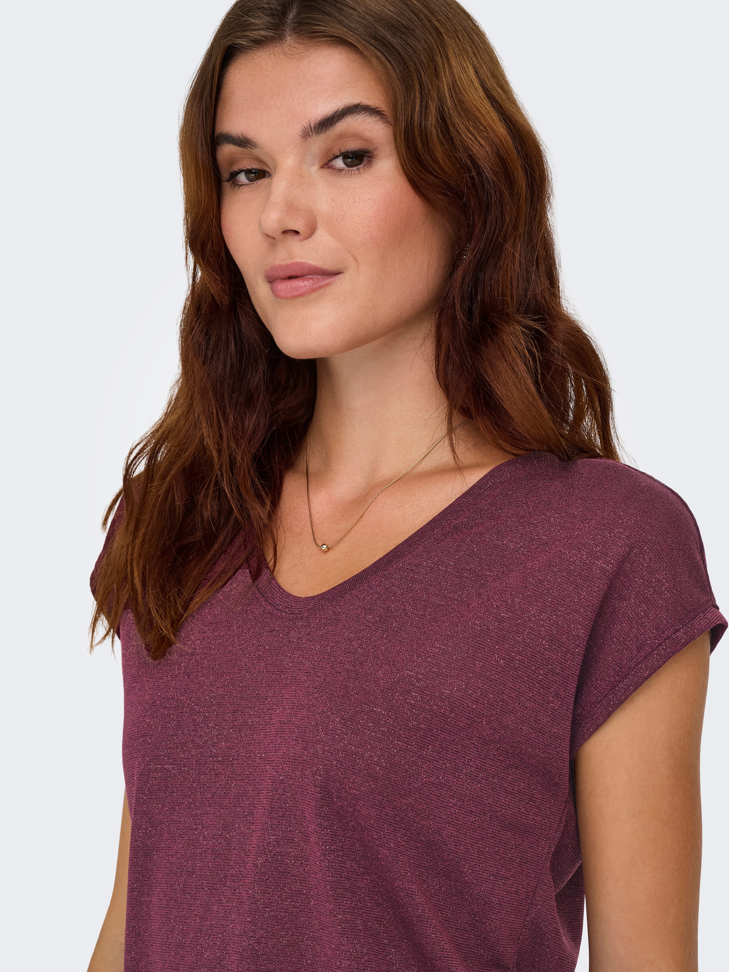 ONLY Kurzarmshirt »ONLSILVERY S/S V NECK LUREX TOP JRS NOOS«