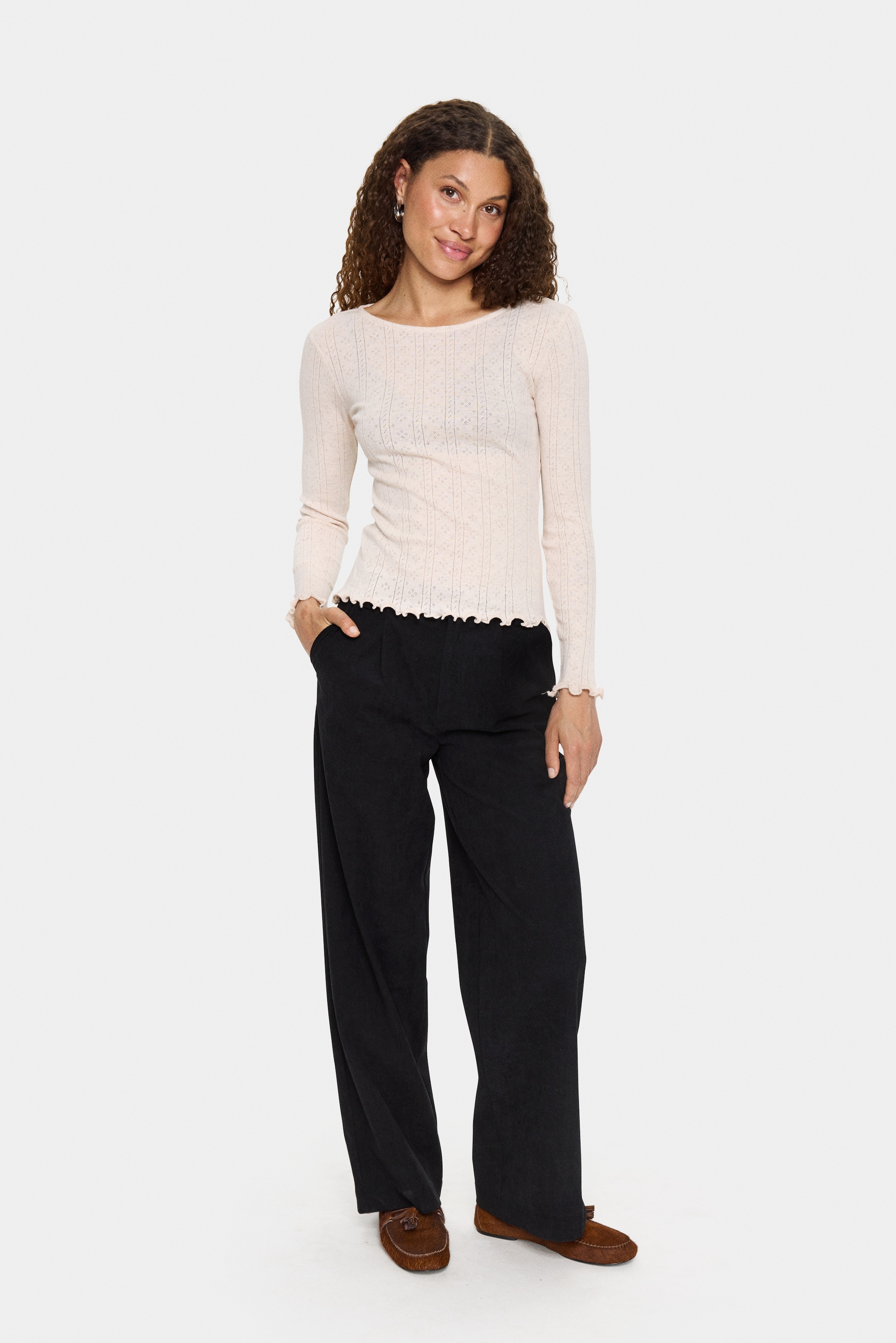 Saint Tropez Langarmshirt »GruSZ Blouse«, gewellter Saum