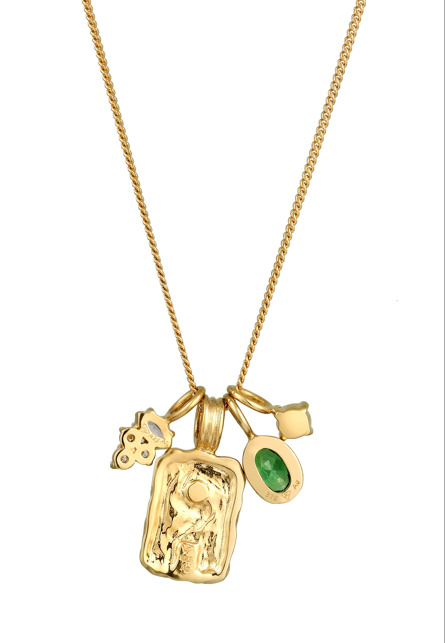 Elli Premium Kette mit Anhänger »Halskette Anhänger Organic Zirkonia Grün 925 Sterling Silber vergoldet«
