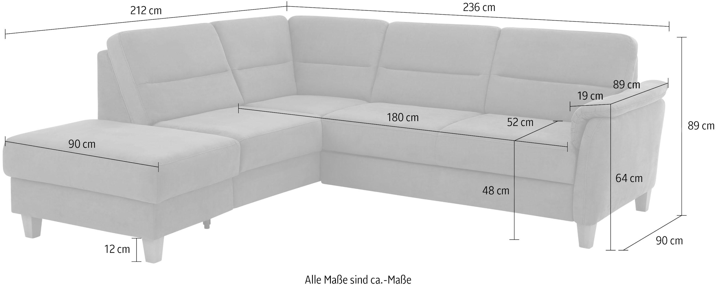 Home affaire Ecksofa »Palmera L-Form, B: 236 cm« optional Bettfunktion & Bettkasten, Federkern