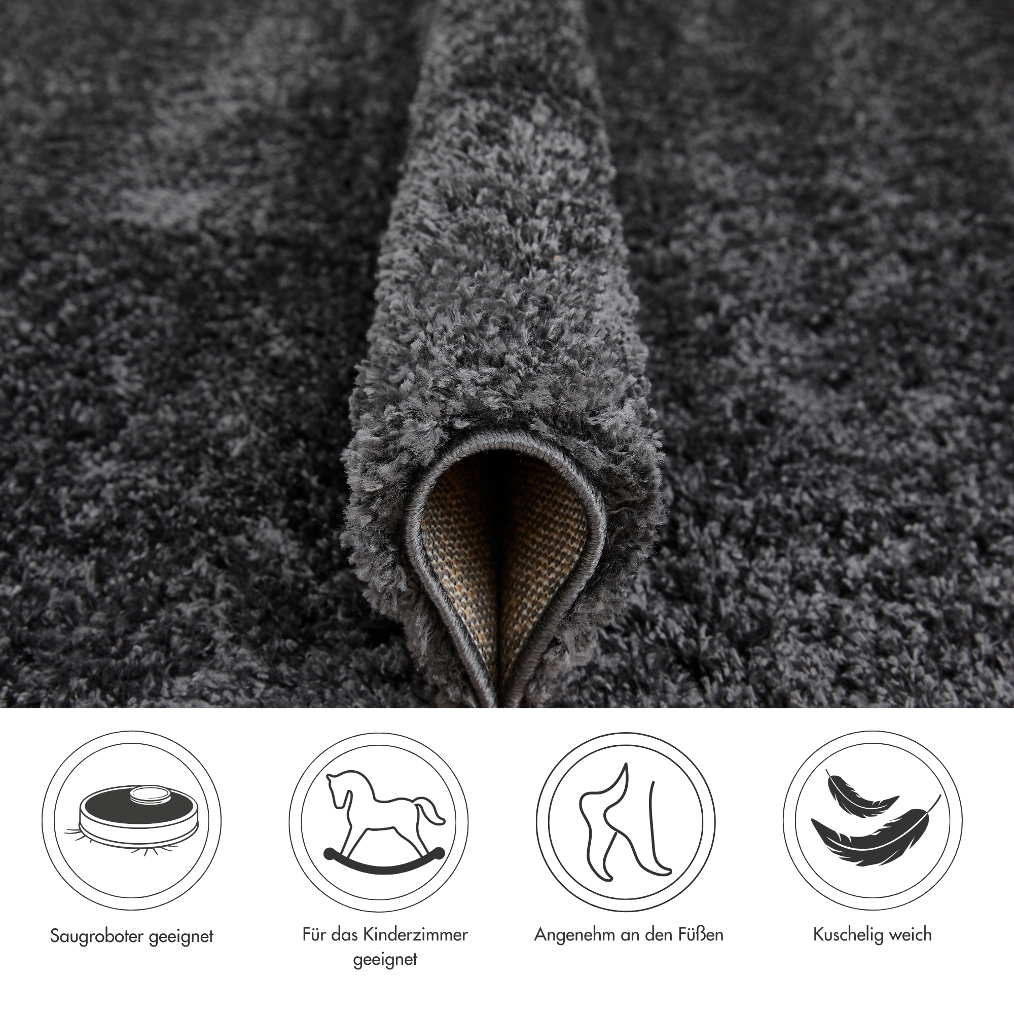 OTTO home Hochflor-Teppich »Canberra« rechteckig 40 mm Höhe Uni Farben, weich & kuschelig, Wohnzimmer, Schlafzimmer