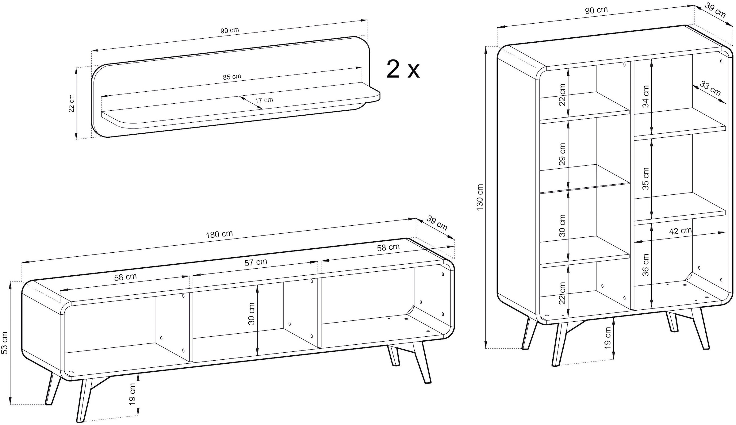 Home affaire Wohnwand »Torsby, moderne Anbauwand, Komplettset im Scandi-Stil« Set, 4 Stk. tlg.