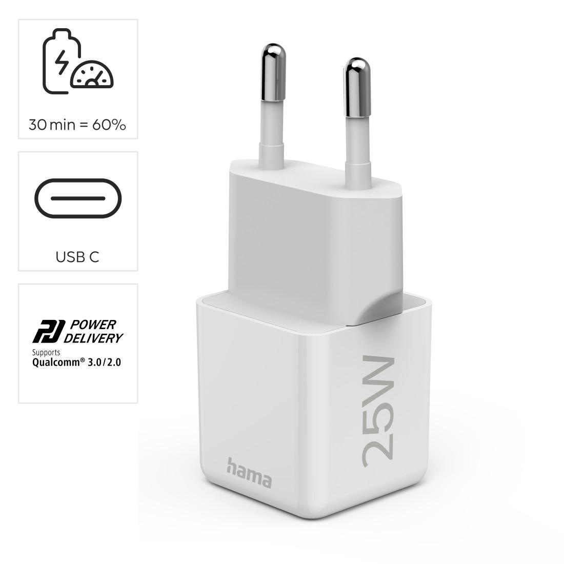 Hama Schnelllade-Gerät »Schnellladegerät (USB-C, PD/QC, extraklein 2,9 x 2,75 x 2,75 cm, 25 W)«, (1 St.)