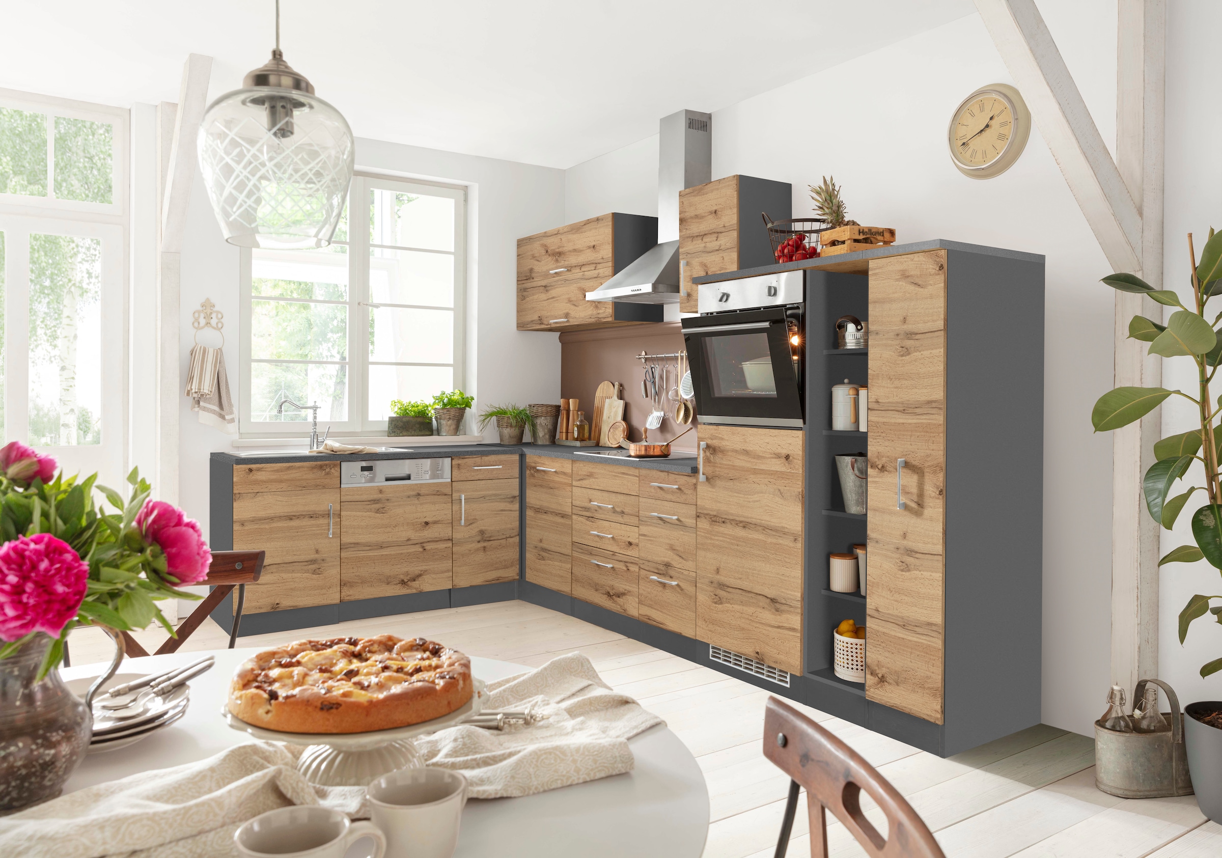 KOCHSTATION Winkelküche »KS-Colmar« mit E-Geräten, Stellbreite 210/330 cm