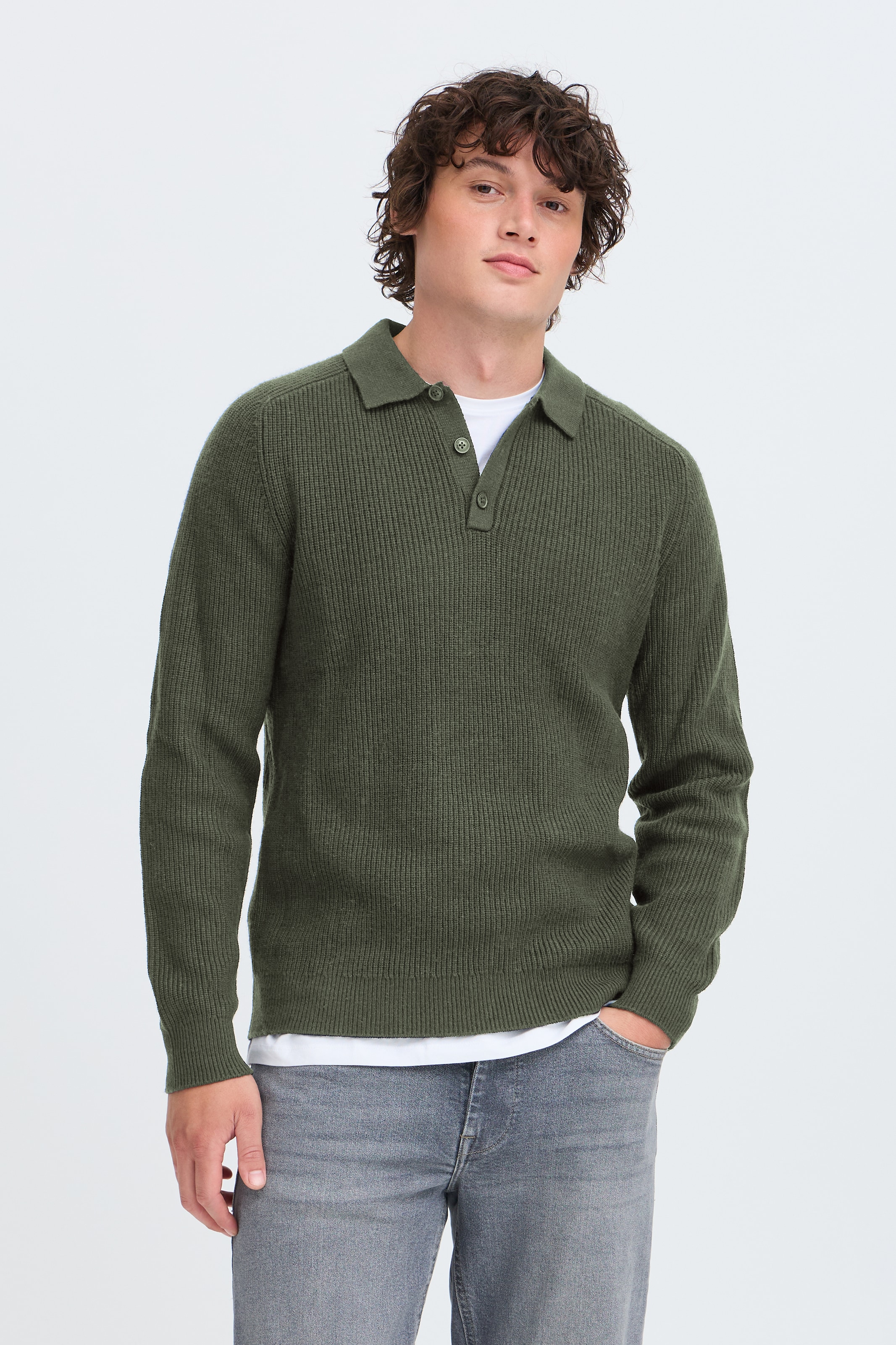 Blend Rundhalspullover »BHBOS KNIT POLO« Materialmix, regular fit