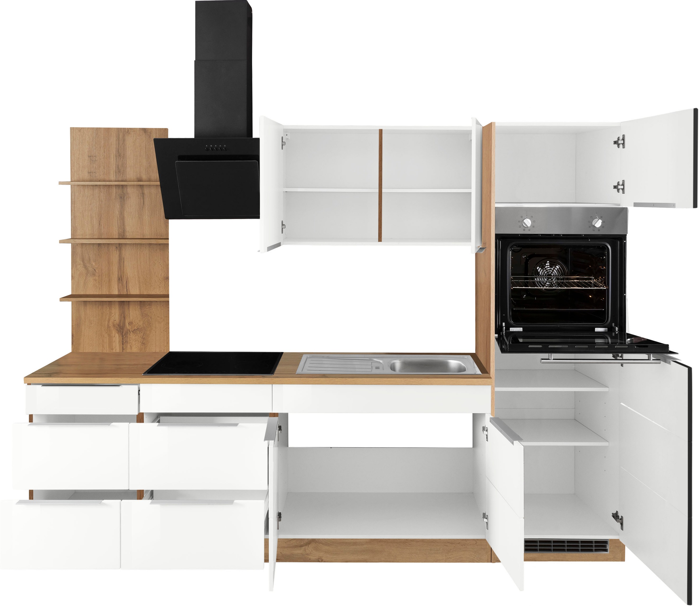 KOCHSTATION Küchenzeile »KS-Brindisi Breite 270 cm« wahlweise mit E-Geräten und Induktion, mit MDF-Fronten und Regal