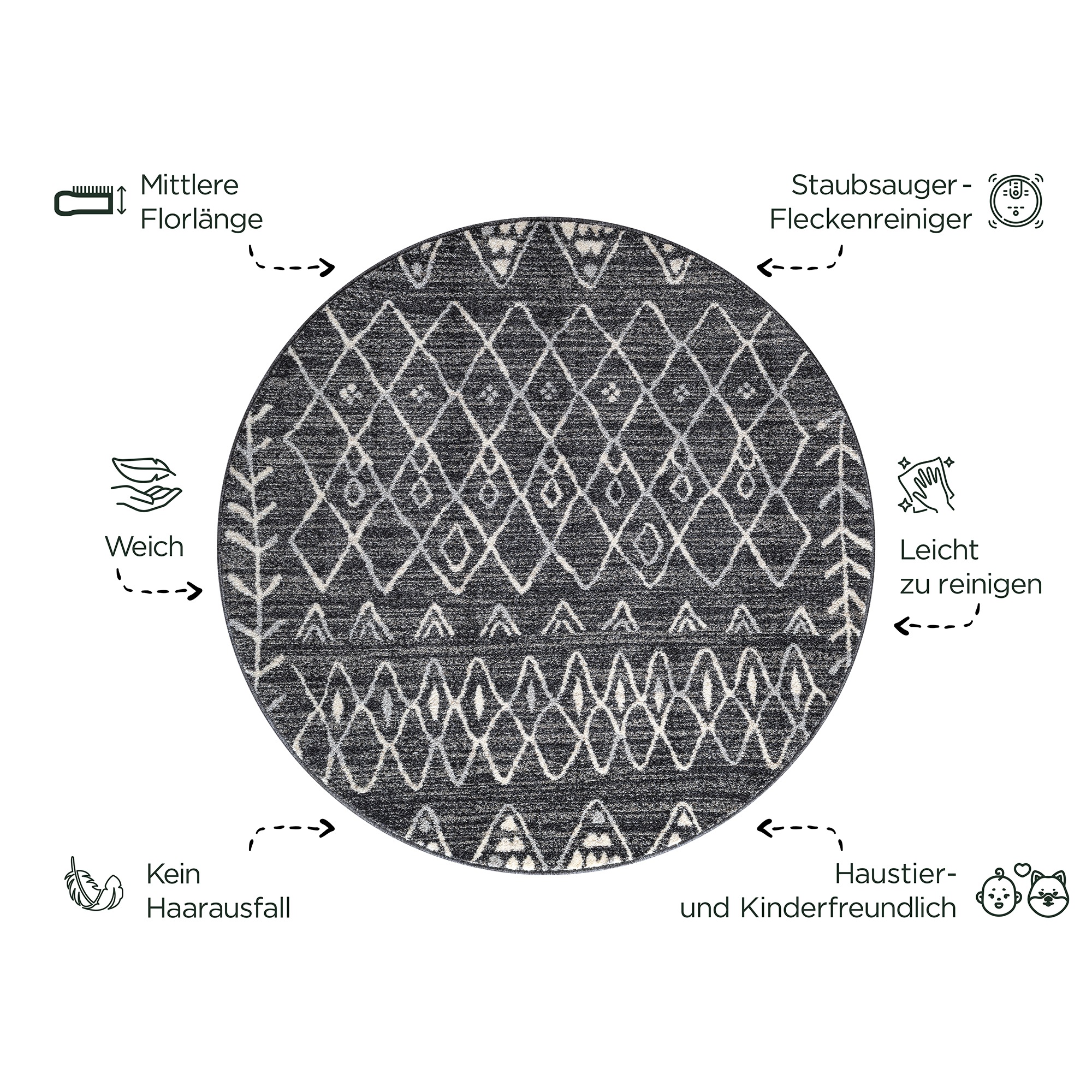 Sanat Teppich »Boho 8200« rund 10 mm Höhe Kurzflor, robust, Boho, Scandic, für Fussbodenheizung geeignet