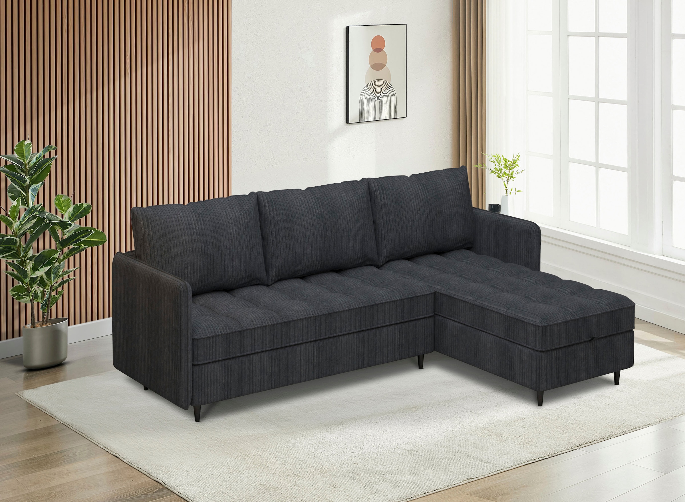 Dorel Home Ecksofa »LINDHUS, L-Form, 4 verschiedene Stellvarianten, Lounge-Sofa,«, Wohnlandschaft, mit Recamiere, großer Bettkasten, Cord, Chenille