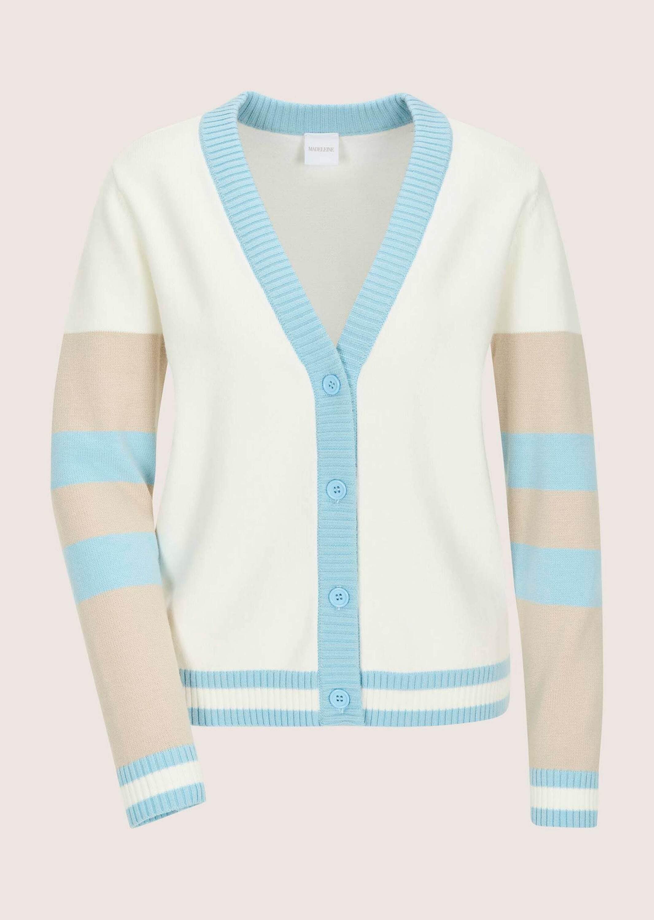 MADELEINE Strickjacke »Strickjacke Leichter Cardigan, V-Ausschnitt, Streifenmuster« Farblich abgesetzte Knopfleiste