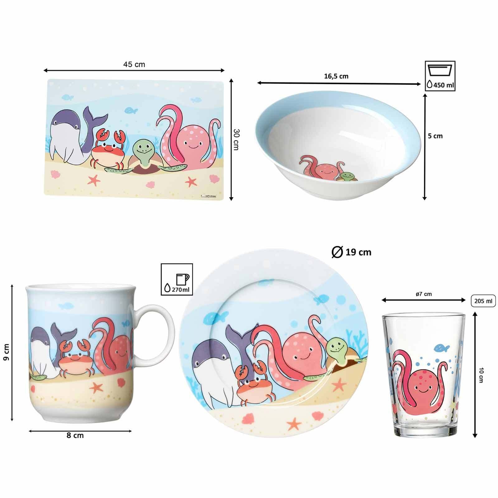 Ritzenhoff & Breker Kindergeschirr-Set »Geschirr-Set mit Kinderbecher Unterwasserwelt 7er Set bunt« Spülmaschinengeeignet