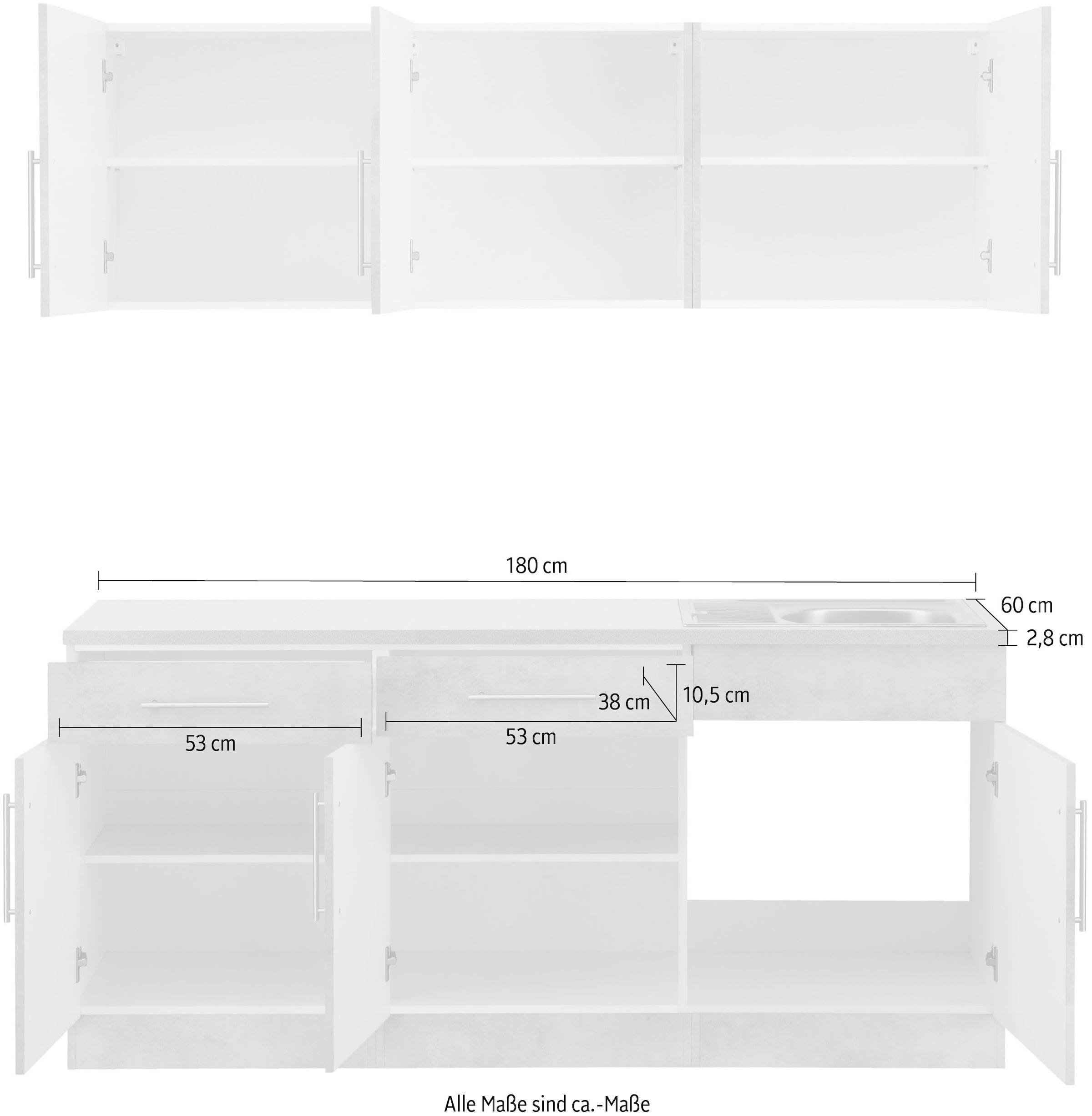 wiho Küchen Küche »Cali« ohne E-Geräte, Breite 180 cm