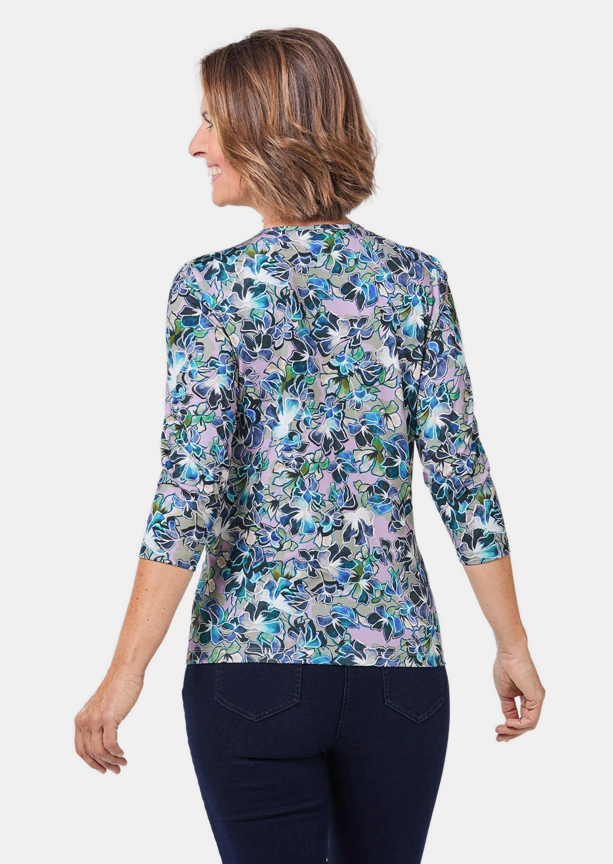 GOLDNER Print-Shirt »Florales Halbarmshirt mit Rundhals« fließende Stretch-Qualität