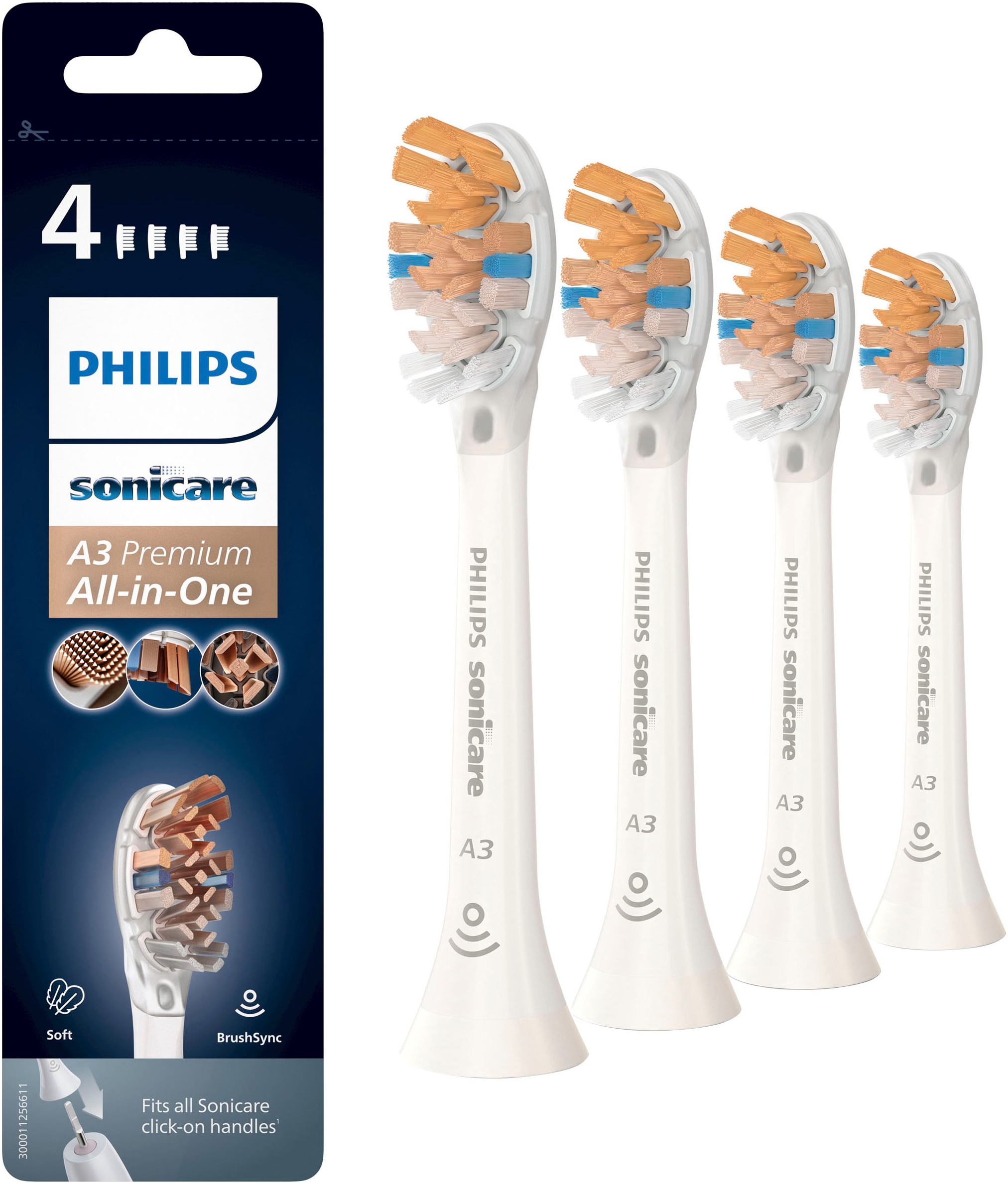 Philips Sonicare Aufsteckbürsten »A3 Premium All-in-One«, aufsteckbar, BrushSync-fähig, Standardgröße