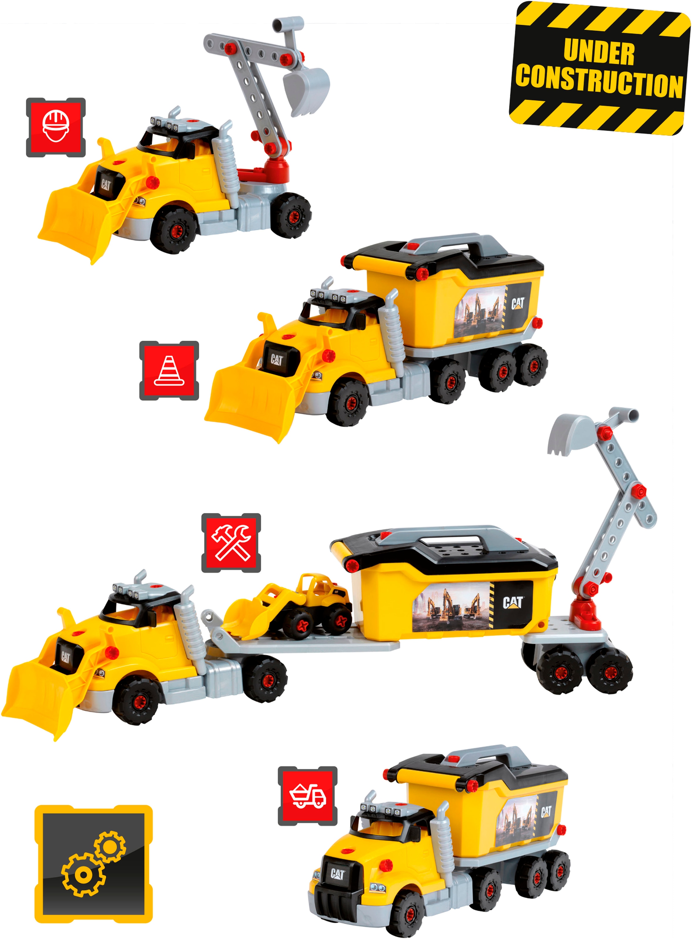 Klein Spielzeug-LKW »Cat® - Schraubtruck Set 4in1«, (Set, 96 tlg.)