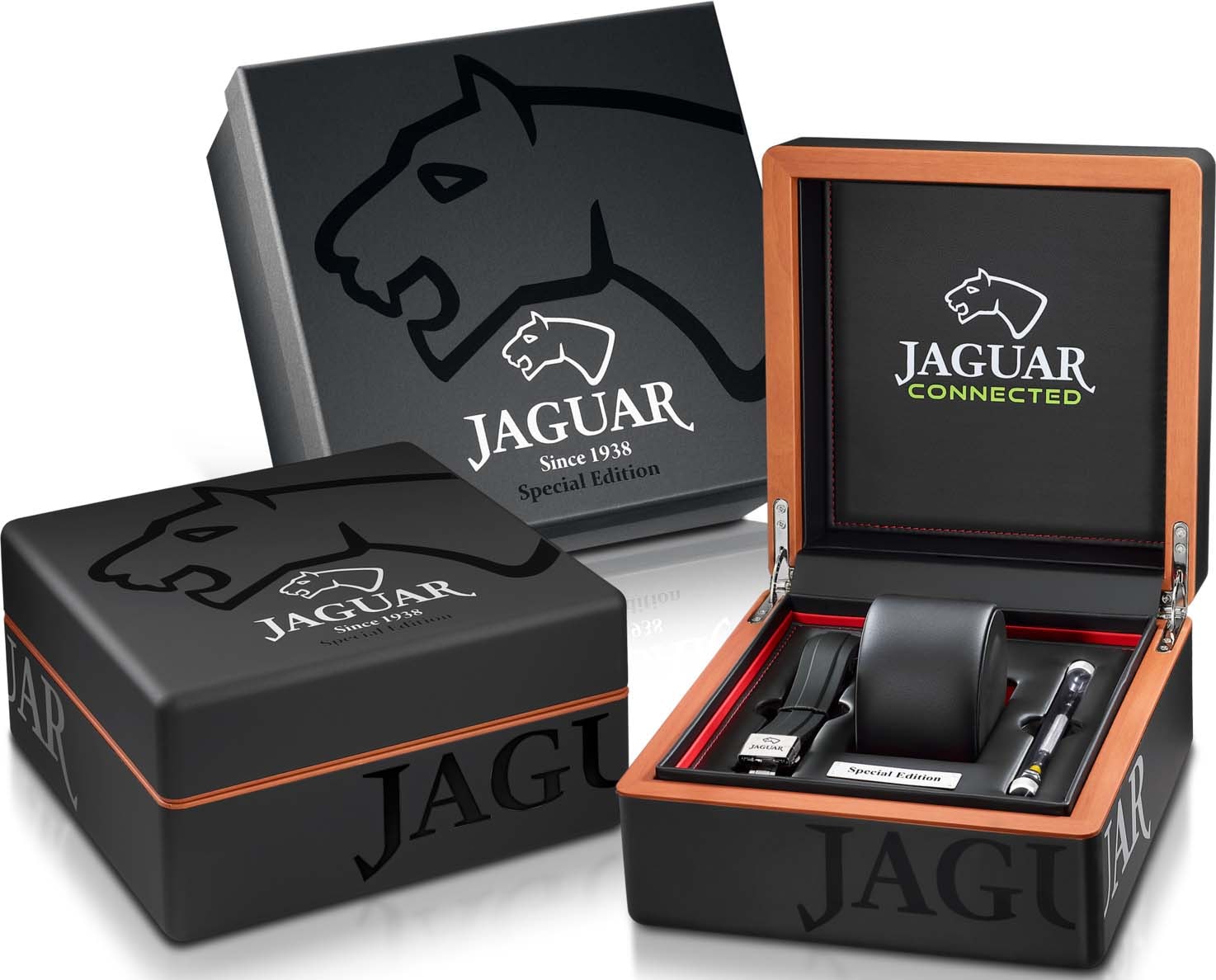 Jaguar Chronograph »Connected, J958/2«, (Set, 3 tlg., mit Wechselband und Werkzeug), Armbanduhr, Quarzuhr, Herrenuhr, Saphirglas, Stoppfunktion