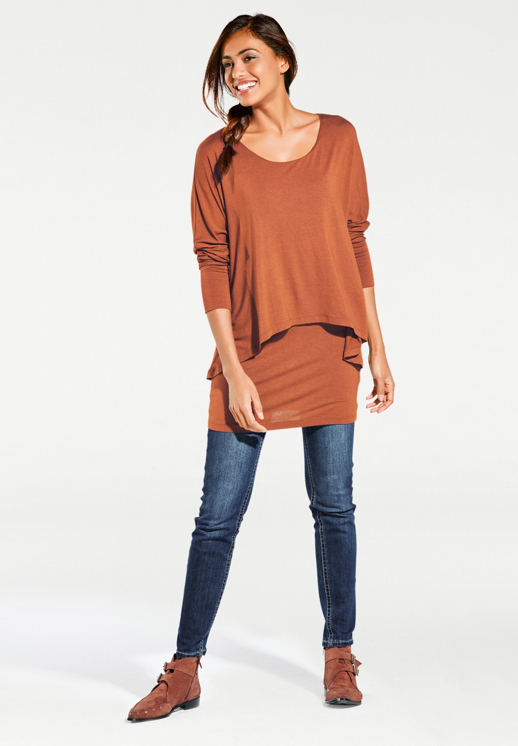 heine Longshirt »Rundhals-Shirt Rundhalsshirt mit Fledermaus-Ärmeln«