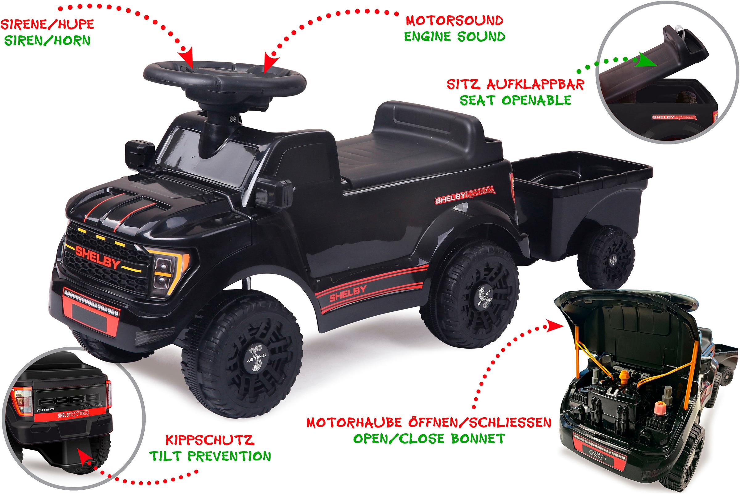 Jamara Rutscherauto »Shelby Ford F-150 Raptor mit Anhänger« mit Soundeffekten