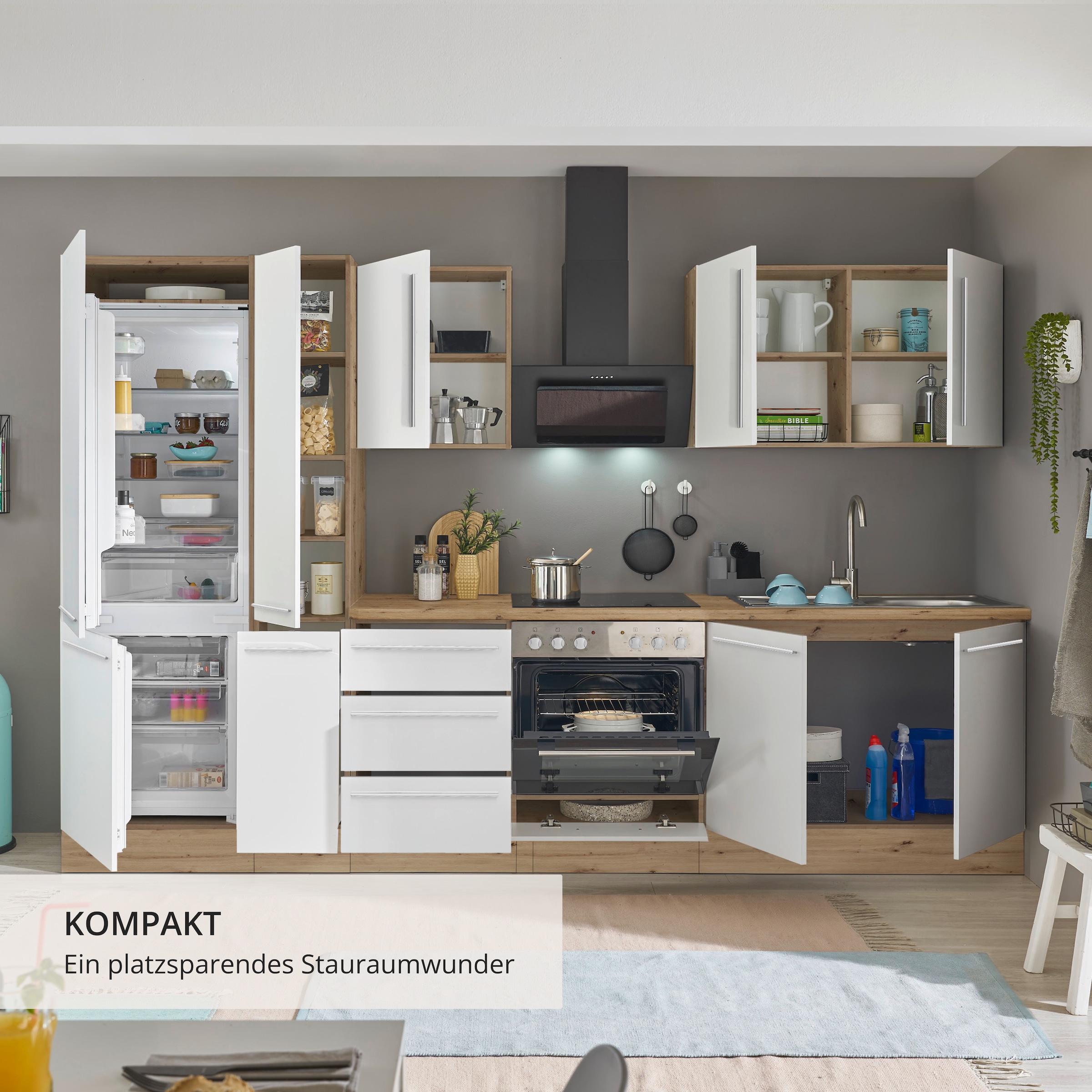 KOCHSTATION Küchenzeile »Florida« Breite 300 cm, wahlweise mit E-Geräten,Softclose für Türen/Schubkästen