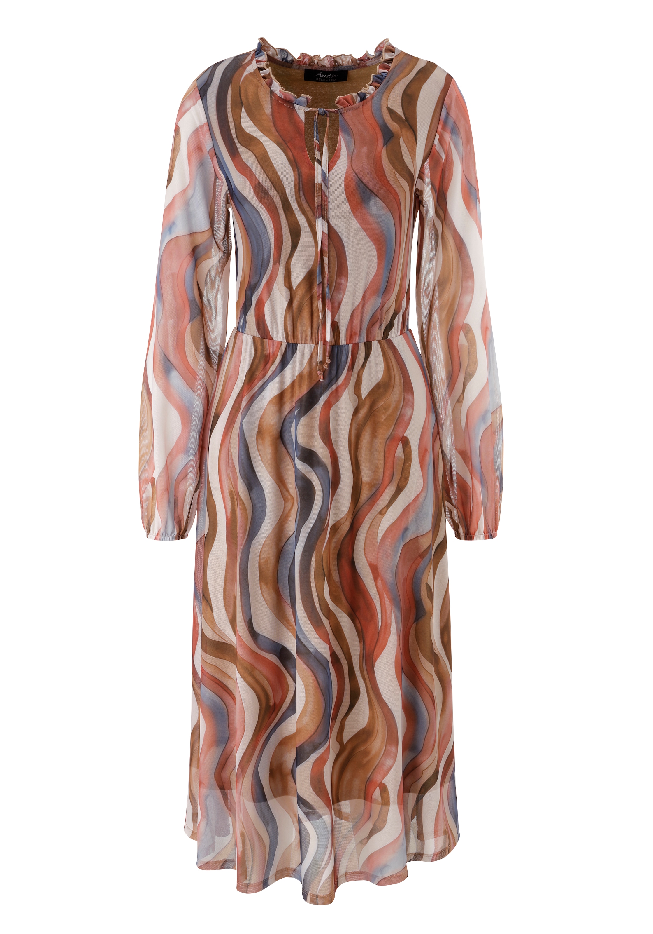 Aniston SELECTED Midikleid V-Ausschnitt mit Rüschen und Bindebändern - NEUE KOLLEKTION