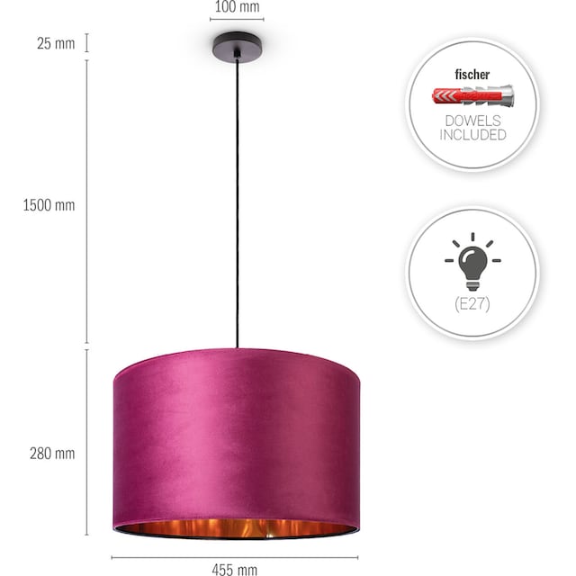 Paco Home Pendelleuchte »Hugo uni Color«, Wohnzimmer Lampenschirm aus Velour  Unifarben Deko E27 Kabel 1,5m bei OTTO