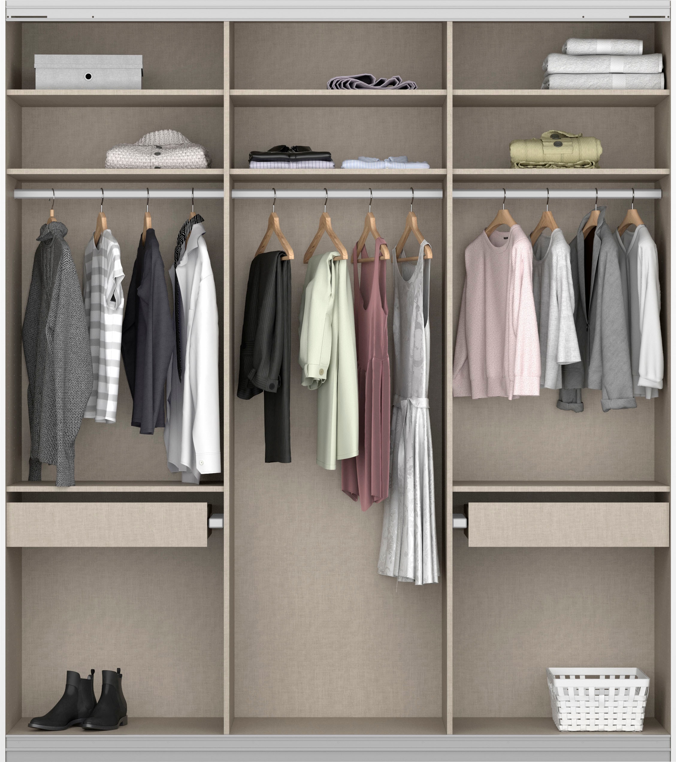 rauch Schwebetürenschrank »Kleiderschrank Schrank Garderobe BESTSELLER KOLUNA mit Spiegel«, inkl. 2 Innenschubladen sowie extra Einlegeböden MADE IN GERMANY