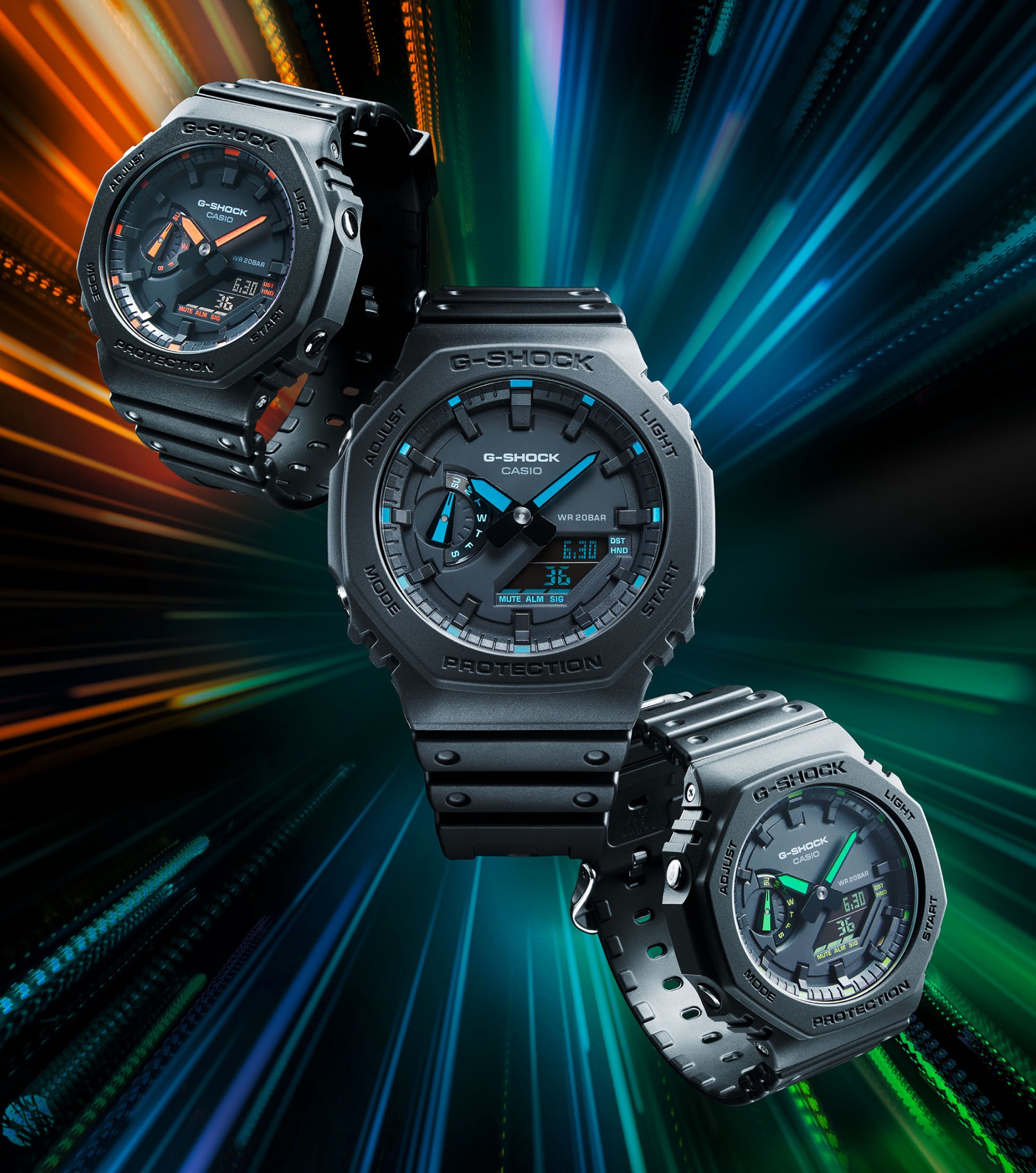 CASIO G-SHOCK Chronograph, Quarzuhr, Armbanduhr,Herrenuhr,digital, bis 20bar wasserd.Resinarmband