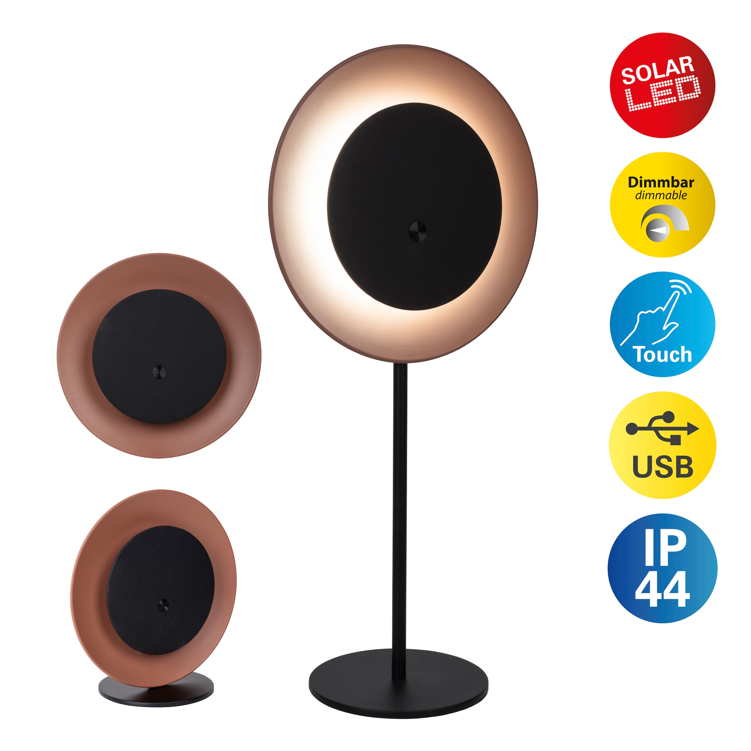 näve LED Solarleuchte »Solan« LED-Modul 1 Stk. Warmweiß 4in1 Akku-Solar-Tisch-Hängeleuchte, Touchschalter, USB, dimmbar