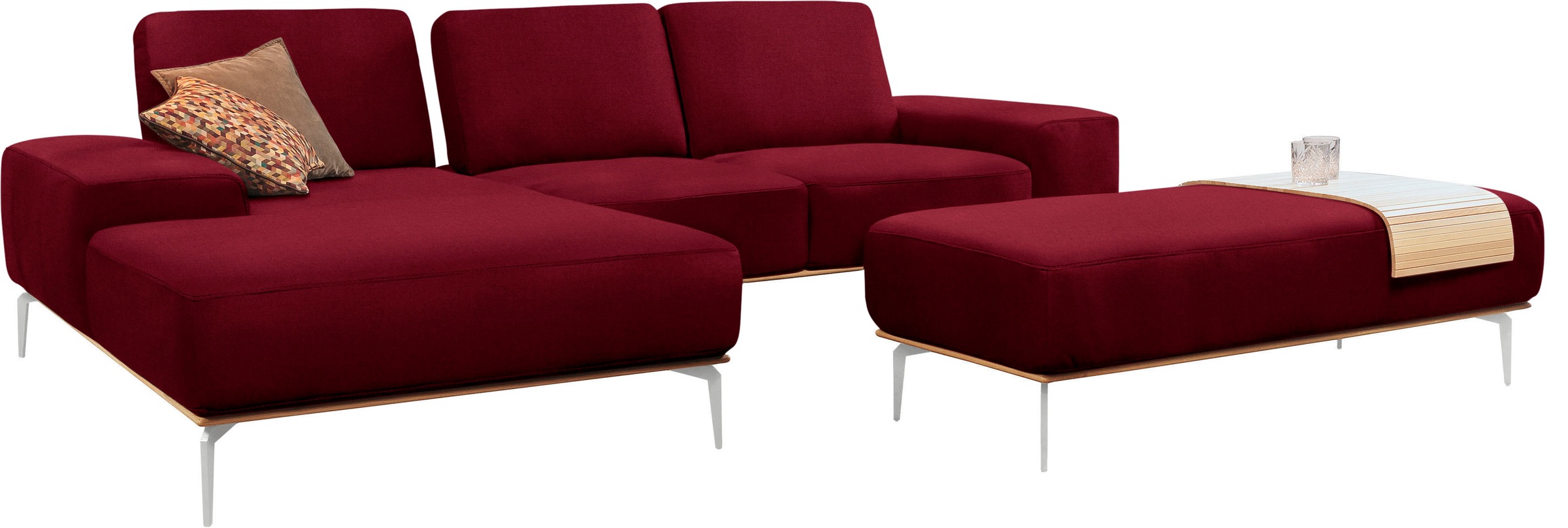 W.SCHILLIG Ecksofa »run, Designsofa mit tollem Sitzkomfort, L-Form«, mit elegantem Holzsockel, Füße in Chrom glänzend, Breite 279 cm