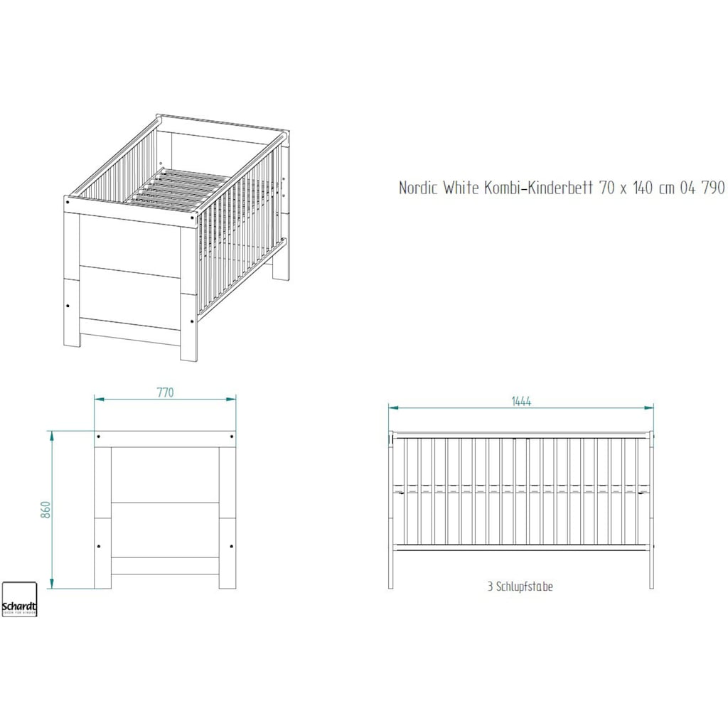 Schardt Babyzimmer-Komplettset »Nordic White«, (Set, 3 St., Kinderbett, Schrank, Wickelkommode)
