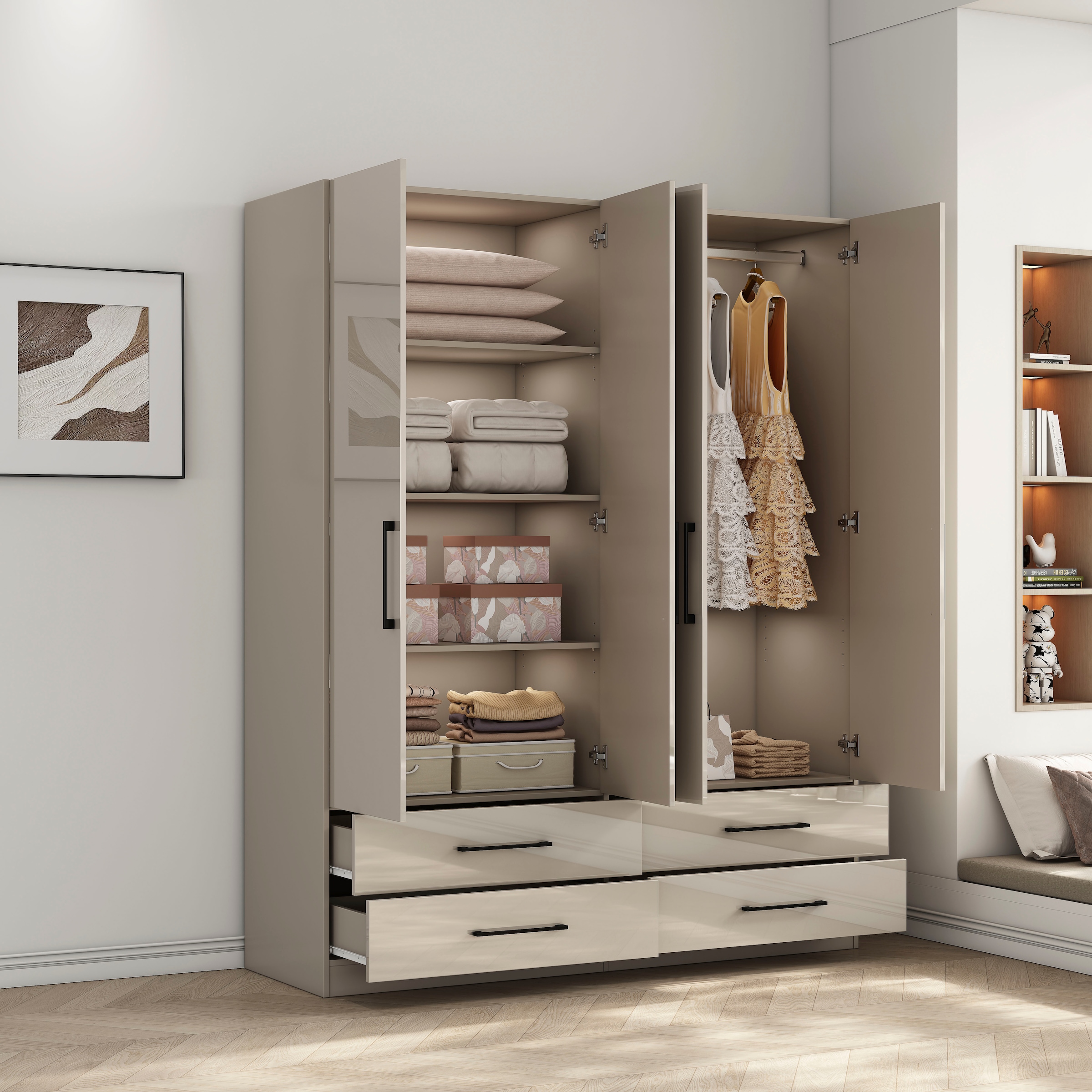 OTTO home Kleiderschrank »Sylt Schlafzimmerschrank Garderobe Schrank hochglanz« Drehtürenschrank mit 4 Schubladen und 4 Türen,  Schrank in Breite 160 mit viel Stauraum