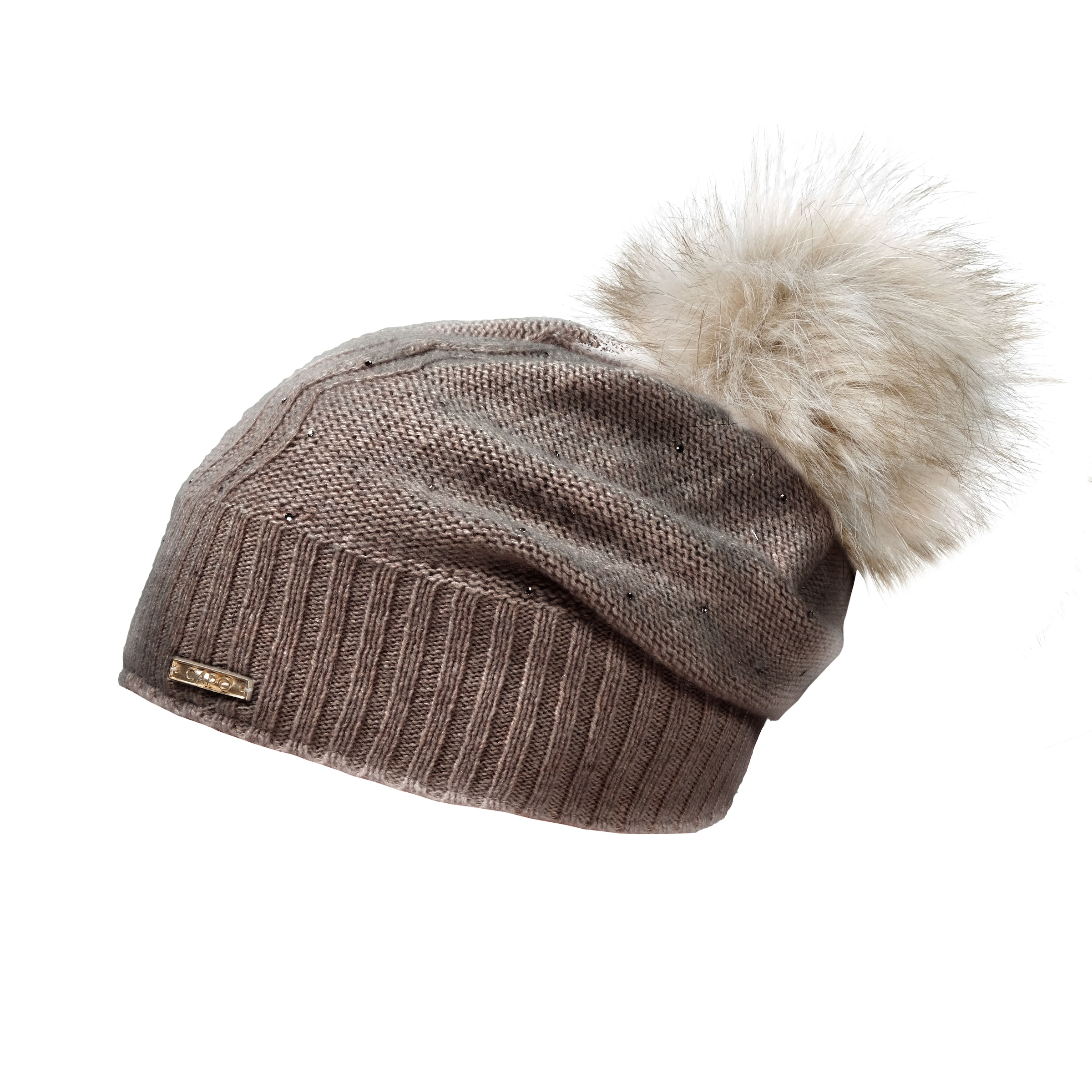 CAPO Strickmütze Mütze, Kaschmir-Wolle-Mischung, Studs, Fake-Fur