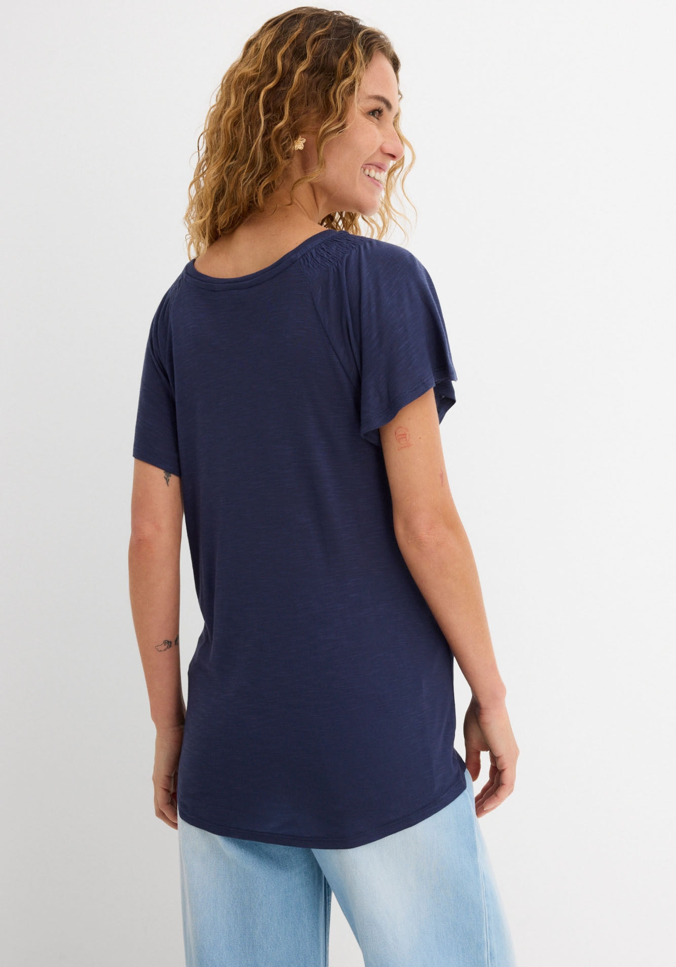 bonprix T-Shirt bequeme Passform, mit Flügelärmeln, Smokeeinsatz an der Schulter