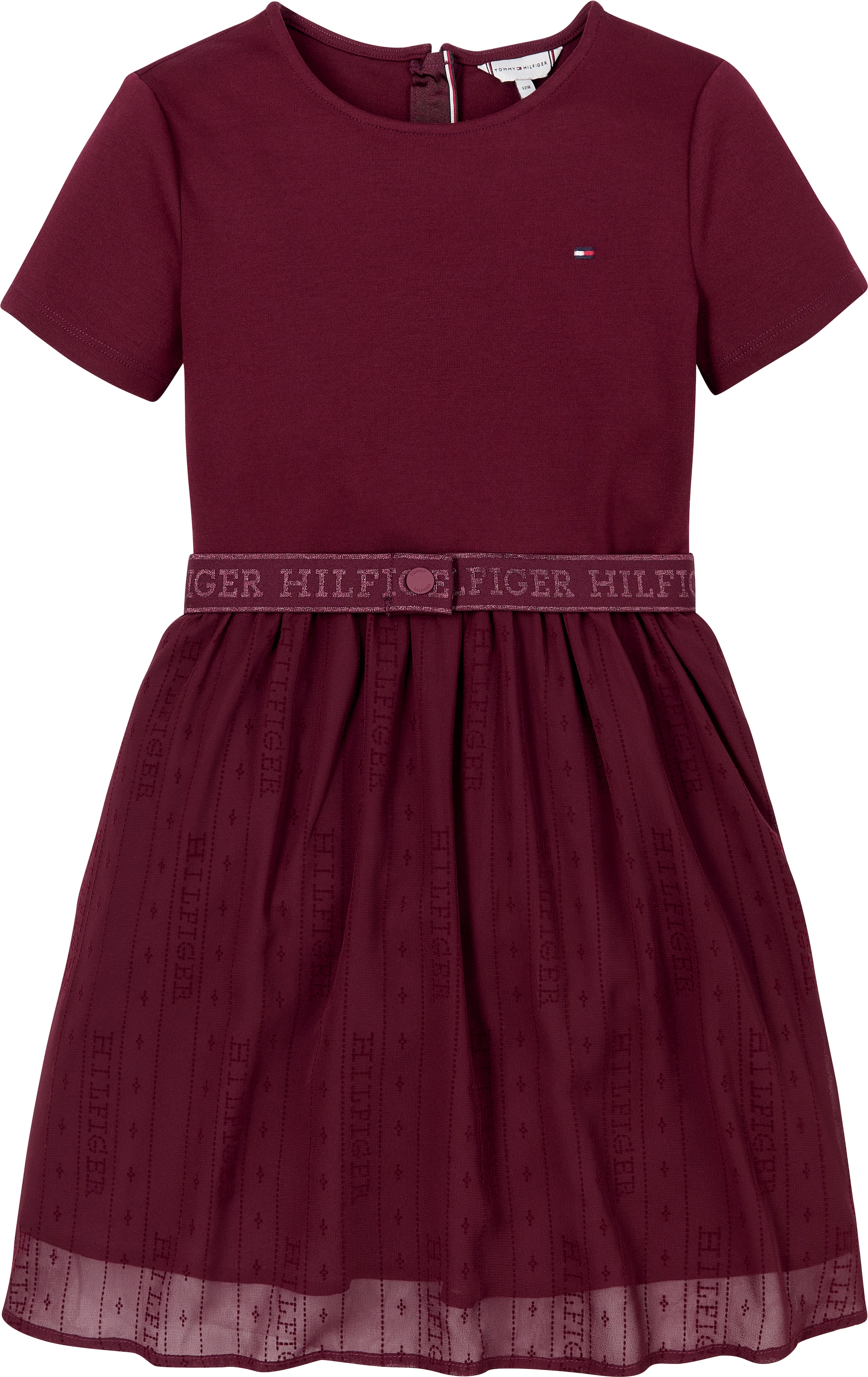 Tommy Hilfiger A-Linien-Kleid »HILFIGER PUNTO TULLE DRESS LS«, mit Logo auf Taillenbund