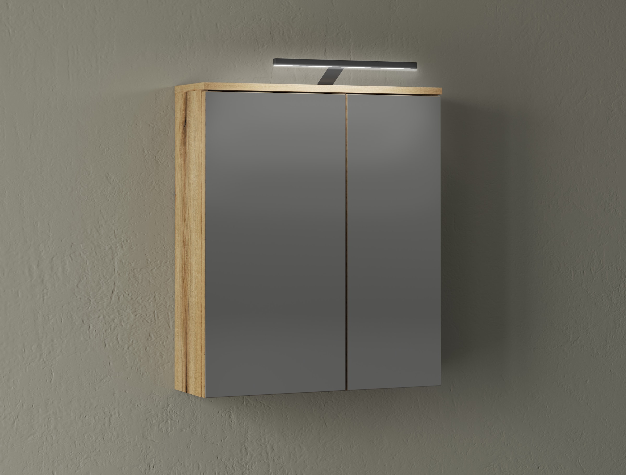 INOSIGN Badspiegel »Oslo, Spiegelschrank in Eiche Evoke, Spiegel im skandinavischen Design«, Aufbewahrungsschrank mit 2 Spiegeltüren, mit LED