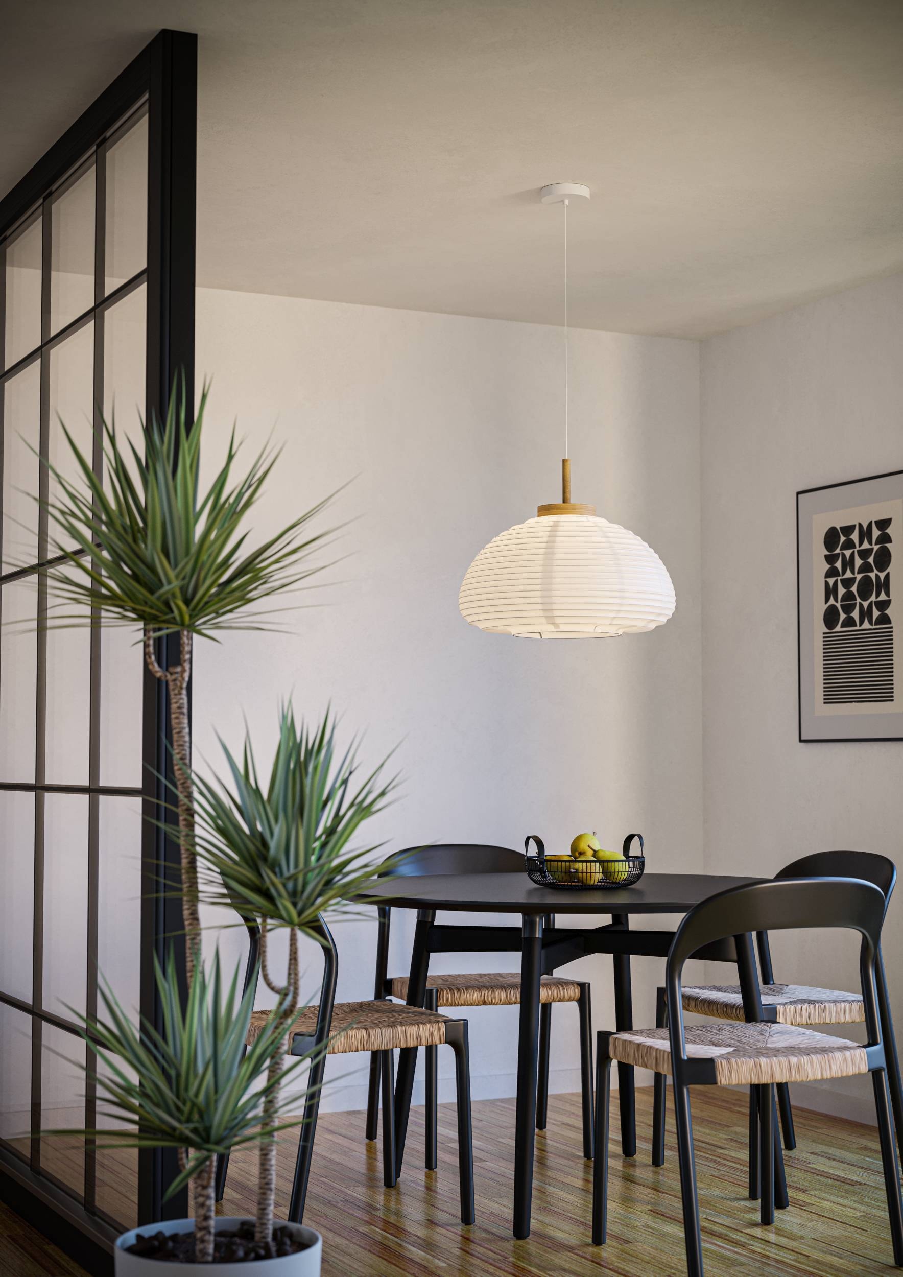 EGLO Hängeleuchte »Summerhill Hängelampe 1-fach, Japan-Stil, Metall, Holz und Papier, E27« E27 1 Stk. Hängeleuchte - H110 x Ø40 cm - weiß, braun - 1X40W exkl.