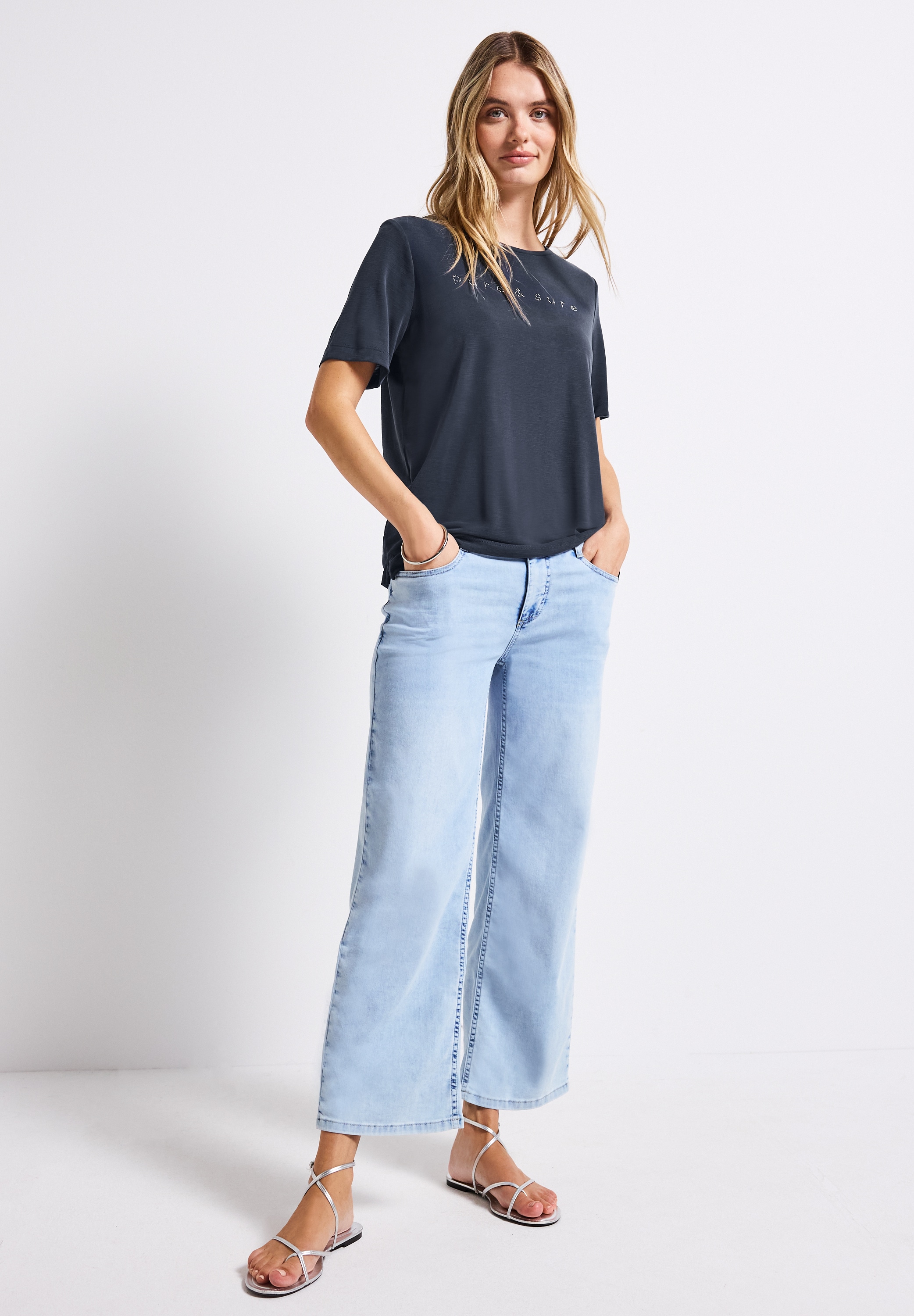 STREET ONE T-Shirt, mit Wording und Schmucksteinen