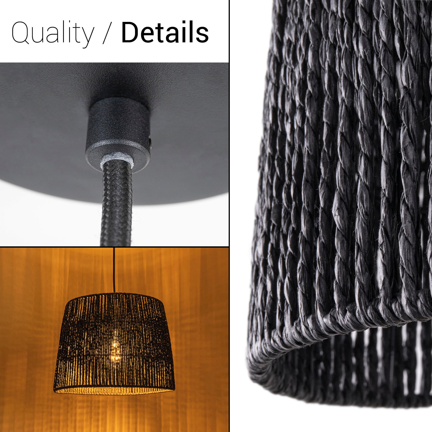 Paco Home Pendelleuchte »Hugo Amadeo«, Leuchtmittel E27 | ohne Leuchtmittel, Wohnzimmer Esszimmer Rattan Optik Boho Lampenschirm Papier