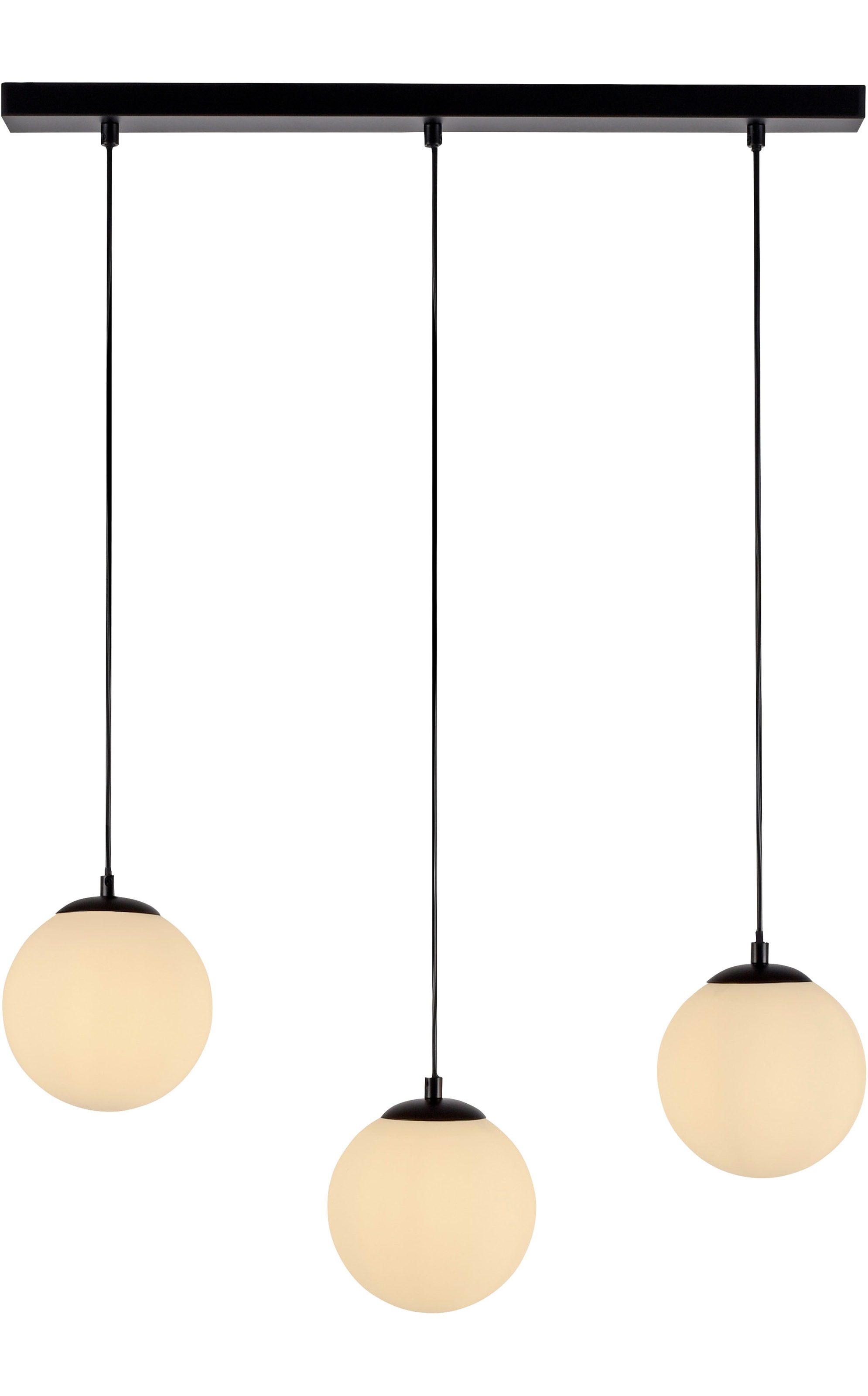my home Pendelleuchte »Nymölla«, 3 flammig, Leuchtmittel E14 | ohne Leuchtmittel, Hängeleuchte mit großen Glaskugeln, amberfarben oder opal matt weiß